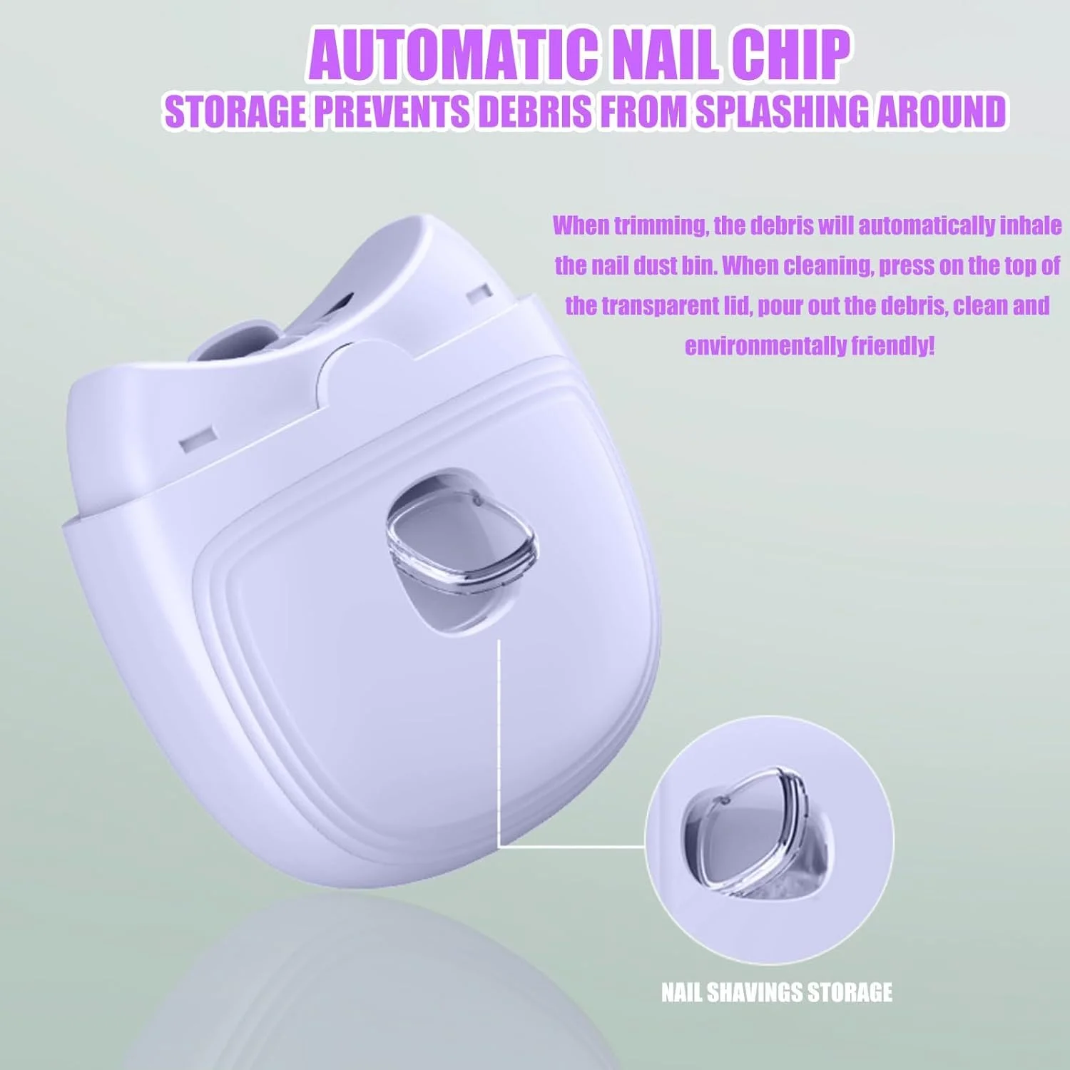 ناخن گیر برقی برای بزرگسالان، کودکان و سالمندان با 2 سرعت، طراحی منحنی بی سیم، بدون صدا، سمباده زدن و صاف کردن ناخن، ماشین اصلاح ناخن اتوماتیک با چراغ LED (بنفش)