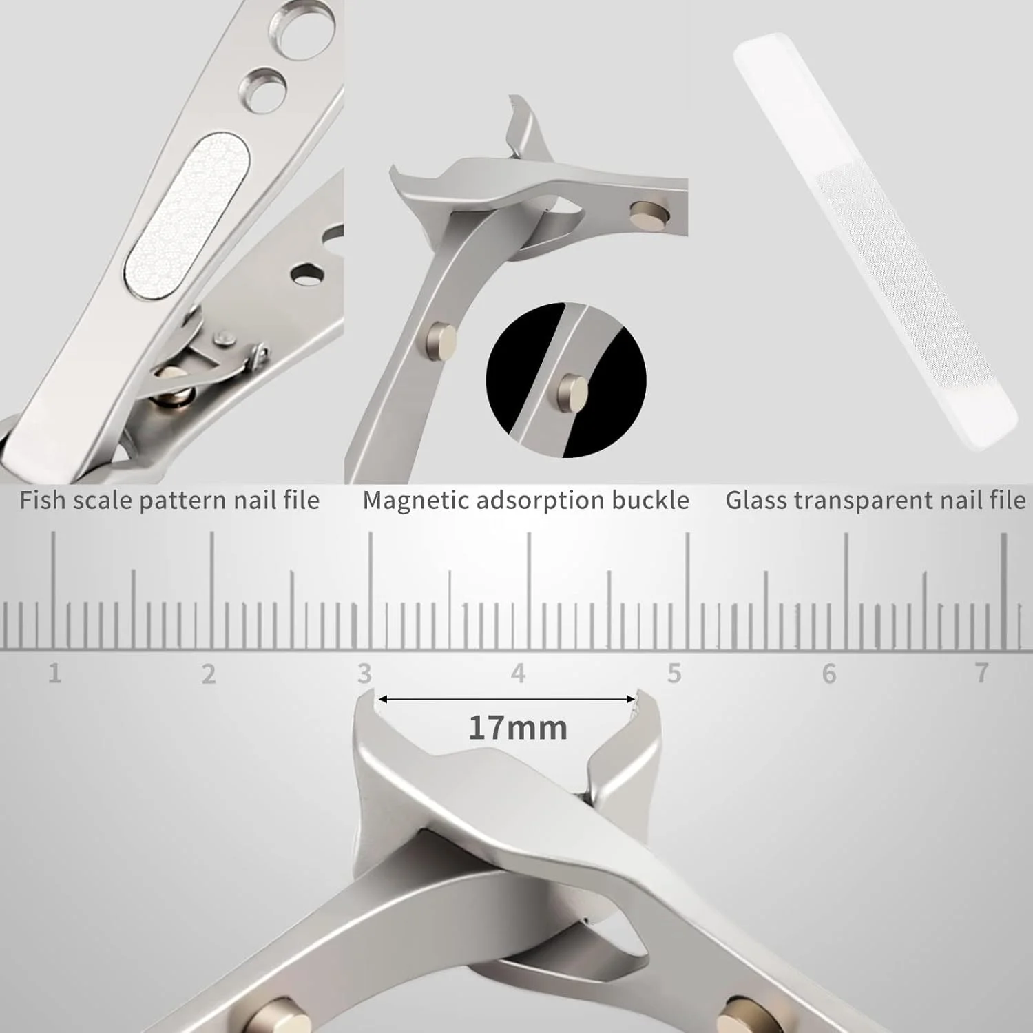 ناخن گیر دهانه باز پهن برای ناخن های ضخیم، ناخن گیر انگشت برای آقایان، ناخن های سفت، سالمندان، بزرگسالان، استیل ضد زنگ بادوام و بزرگ (نقره ای)