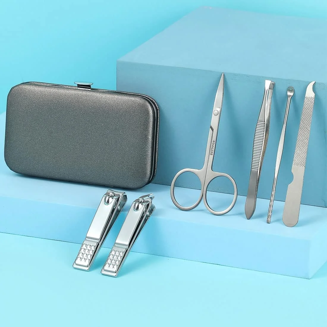 ست مانیکور مسافرتی مینی‌سو، ست 6 در 1 مانیکور پدیکور شامل ناخن‌گیر، گوش پاک کن، موچین و ابزار پدیکور