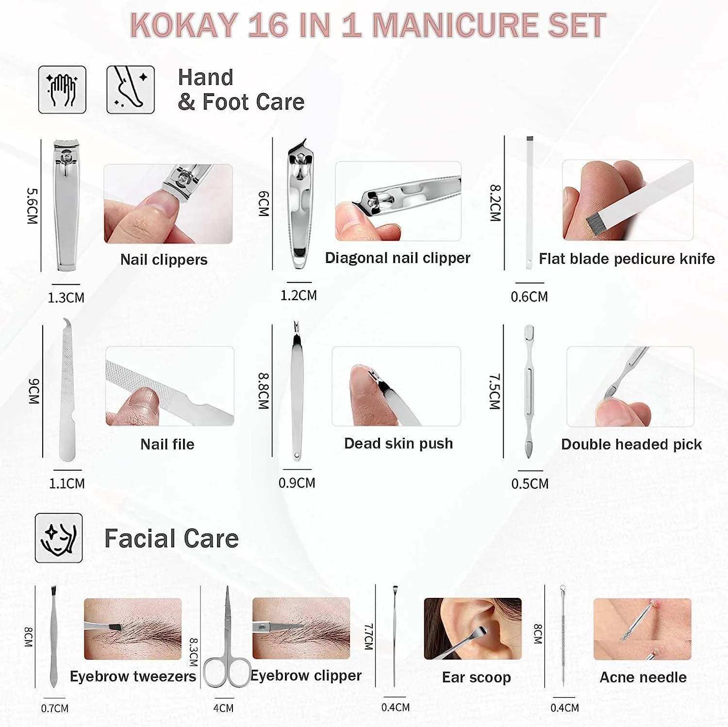 ست مانیکور استیل ضد زنگ NALACAL، ست پدیکور حرفه ای قابل حمل، ابزار مراقبت از ناخن، کیت پیرایش با چرم مسافرتی لوکس برای مسافرت و منزل، 10 تکه (صورتی)