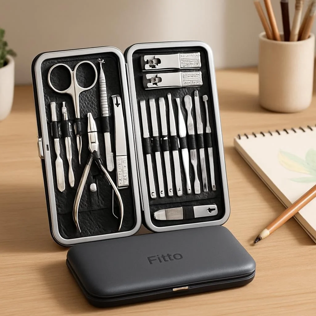ست ناخن گیر 18 تکه استیل ضد زنگ حرفه ای مانیکور و پدیکور، قیچی ناخن و ناخن پا با کیف مسافرتی لوکس، ابزار نظافت برای آقایان و بانوان توسط FITTO ست ناخن گیر 18 تکه استیل ضد زنگ حرفه ای مانیکور و پدیکور، قیچی ناخن و ناخن پا با کیف مسافرتی لوکس، ابزار نظافت برای آقایان و بانوان توسط FITTO