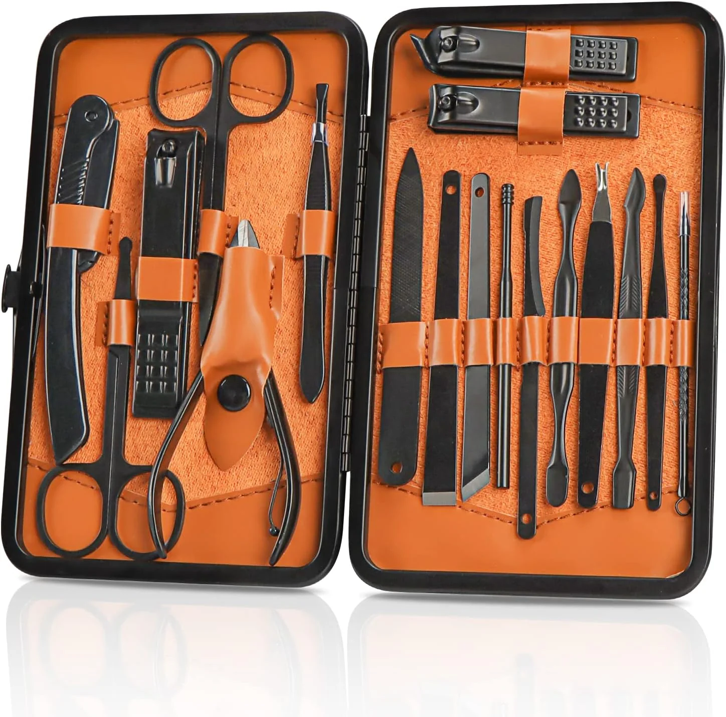 ست مانیکور OWill، ست 18 تکه ناخن گیر پدیکور، ست مراقبت از ناخن، ست حرفه ای پیرایش، ابزار، هدیه برای مردان، همسر، دوستان و والدین (مشکی و قهوه ای)