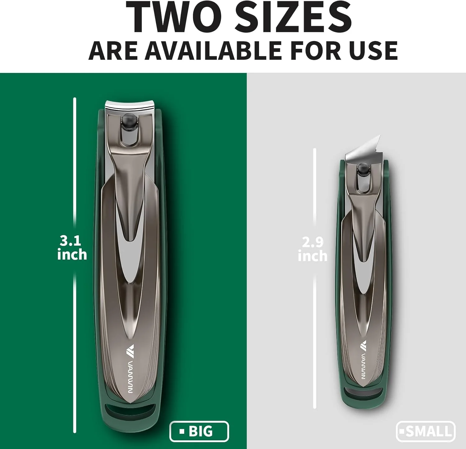 ناخن گیر با محفظه جمع آوری ناخن برای آقایان و بانوان، ناخن گیر تیز با لبه های خمیده و صاف VANWIN برای ناخن های ضخیم پا و ناخن های فرو رفته، ناخن گیر استیل ضد زنگ با طراحی ضد پاشش