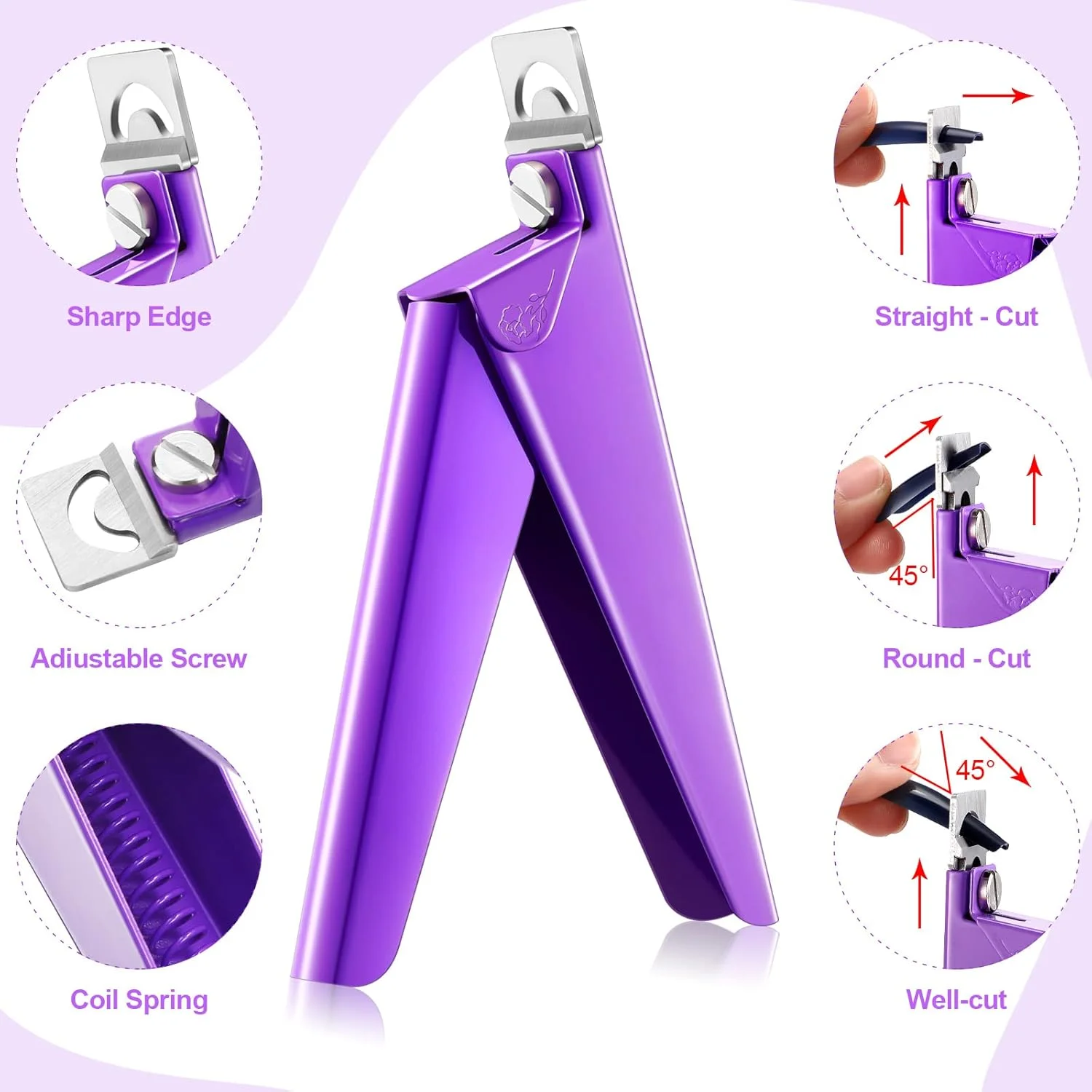 مجموعه ابزار مانیکور و پدیکور ناخن مصنوعی آکریلیک مودر، شامل قیچی، نیپر، پوشر و ریموور پوست مرده، استیل ضد زنگ رنگین کمانی، مناسب سالن و استفاده خانگی (بنفش)