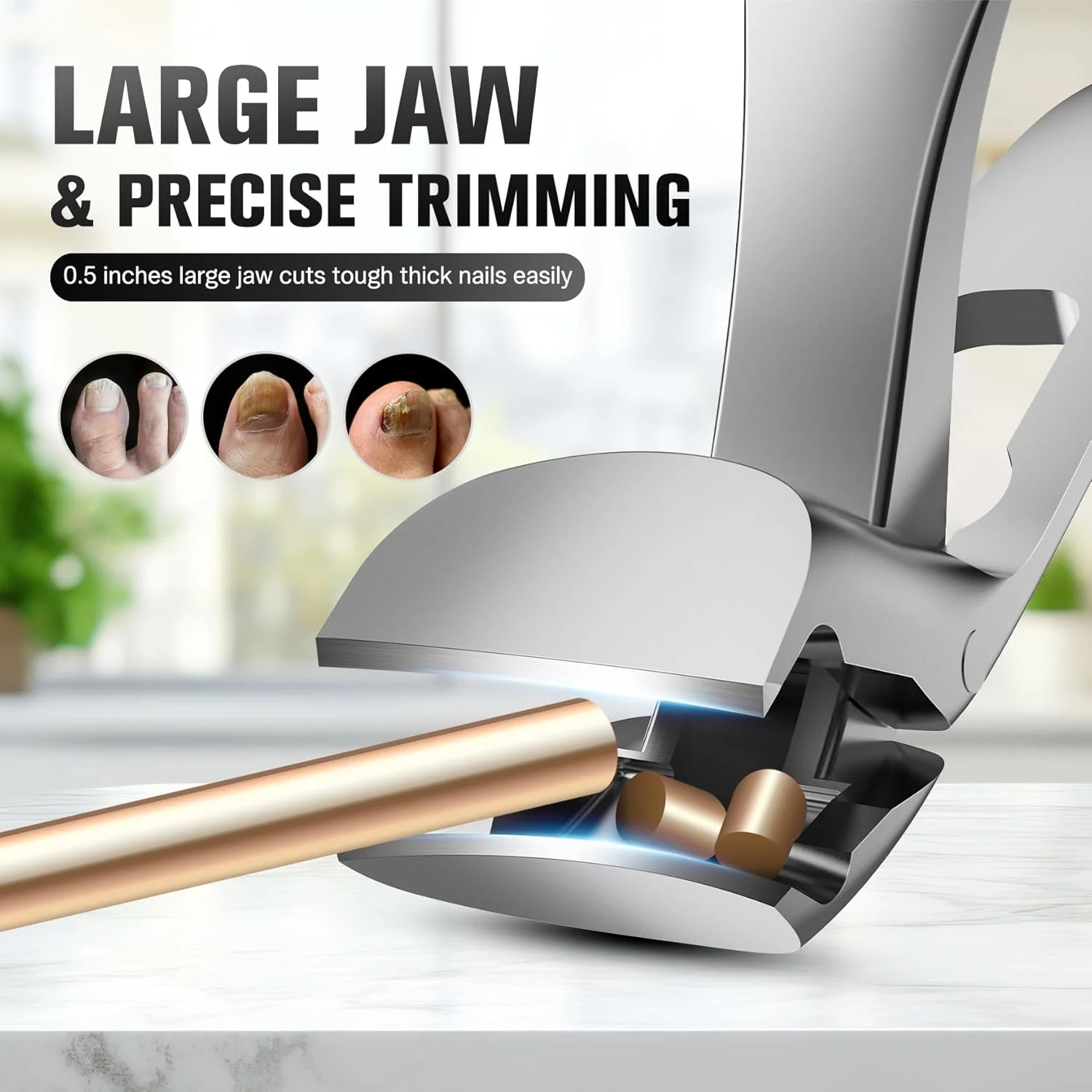 ناخن گیر سر زاویه دار با دسته بلند FERYES برای سالمندان - ناخن گیر بزرگ با دهانه پهن به همراه محفظه جمع آوری ناخن برای ناخن های ضخیم - پیرایش آسان تر، طراحی ارگونومیک