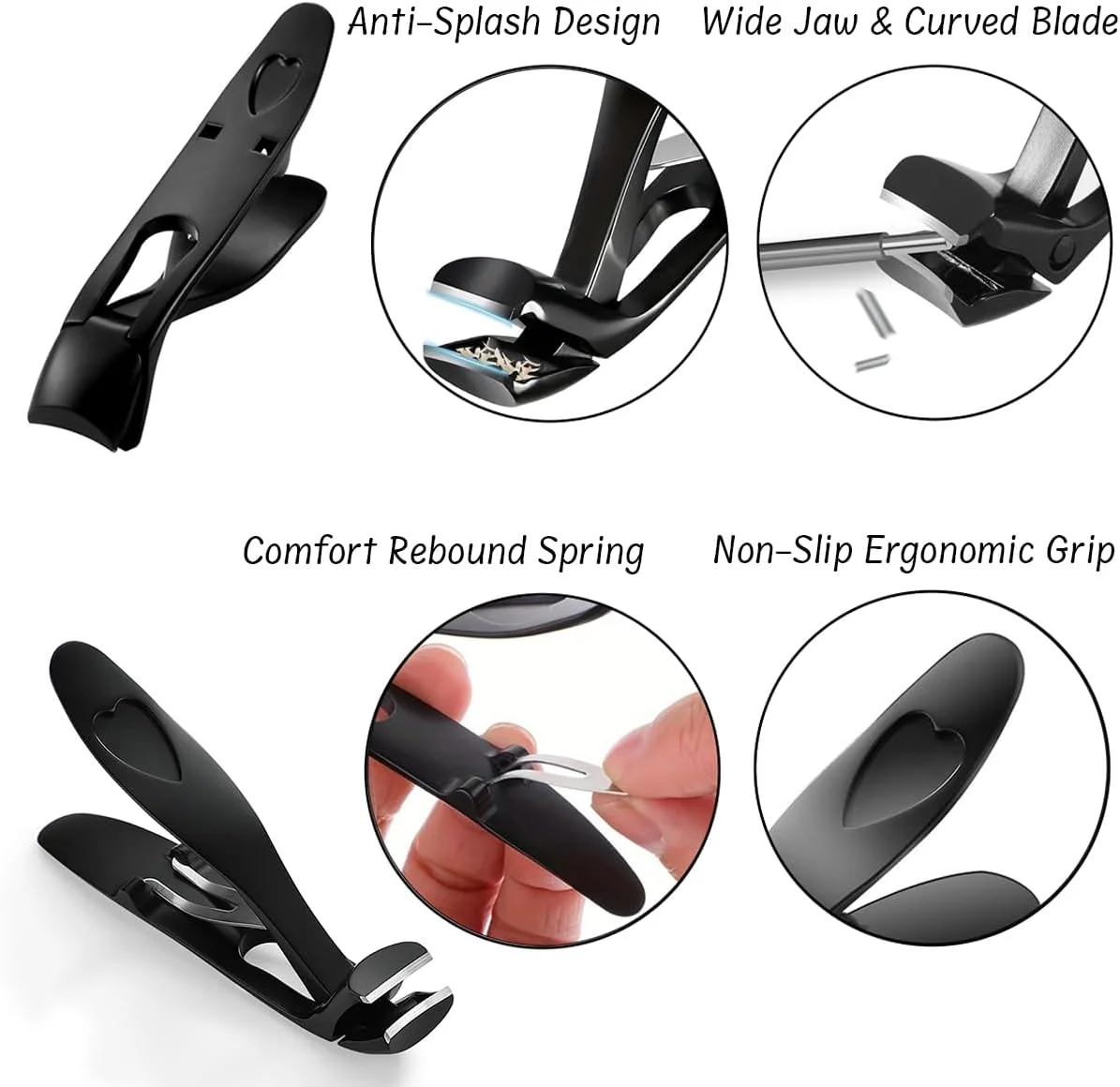 ست ناخن گیر برای آقایان و بانوان، ناخن گیرهای استیل ضد زنگ سنگین، ناخن گیر با سوهان دو طرفه، دهانه فک پهن برای ناخن های ضخیم، ست ناخن گیر مشکی (2 تکه)