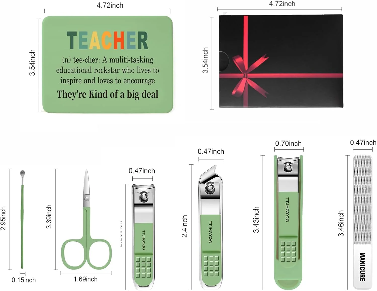 ست هدیه قدردانی از معلم، ست ناخن گیر 6 تکه، ناخن گیر استیل ضد زنگ، ست ناخن گیر تیز برای ناخن های ضخیم و ناخن های فرورفته (سبز معلم) ست هدیه قدردانی از معلم، ست ناخن گیر 6 تکه، ناخن گیر استیل ضد زنگ، ست ناخن گیر تیز برای ناخن های ضخیم و ناخن های فرورفته (سبز معلم)