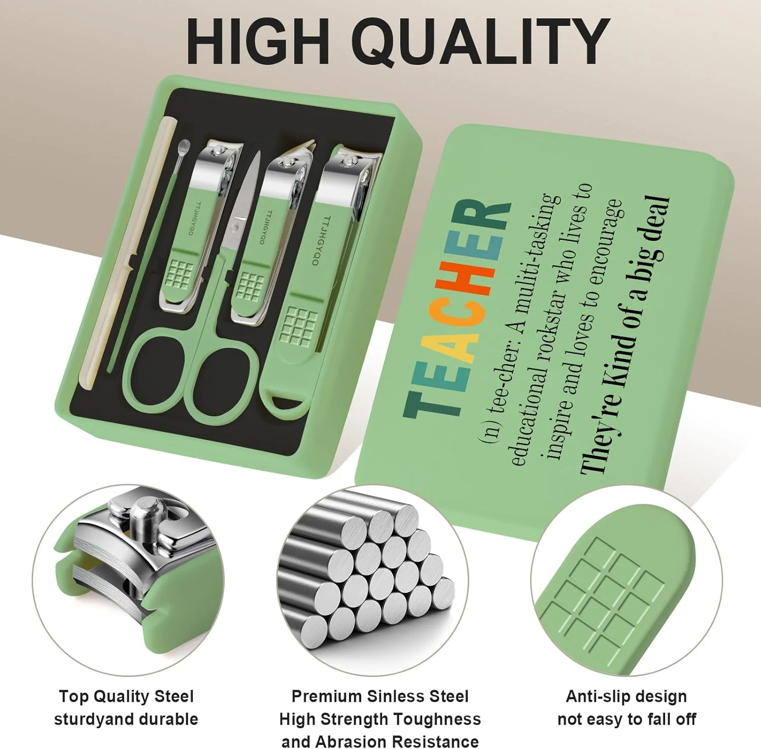 ست هدیه قدردانی از معلم، ست ناخن گیر 6 تکه، ناخن گیر استیل ضد زنگ، ست ناخن گیر تیز برای ناخن های ضخیم و ناخن های فرورفته (سبز معلم) ست هدیه قدردانی از معلم، ست ناخن گیر 6 تکه، ناخن گیر استیل ضد زنگ، ست ناخن گیر تیز برای ناخن های ضخیم و ناخن های فرورفته (سبز معلم)