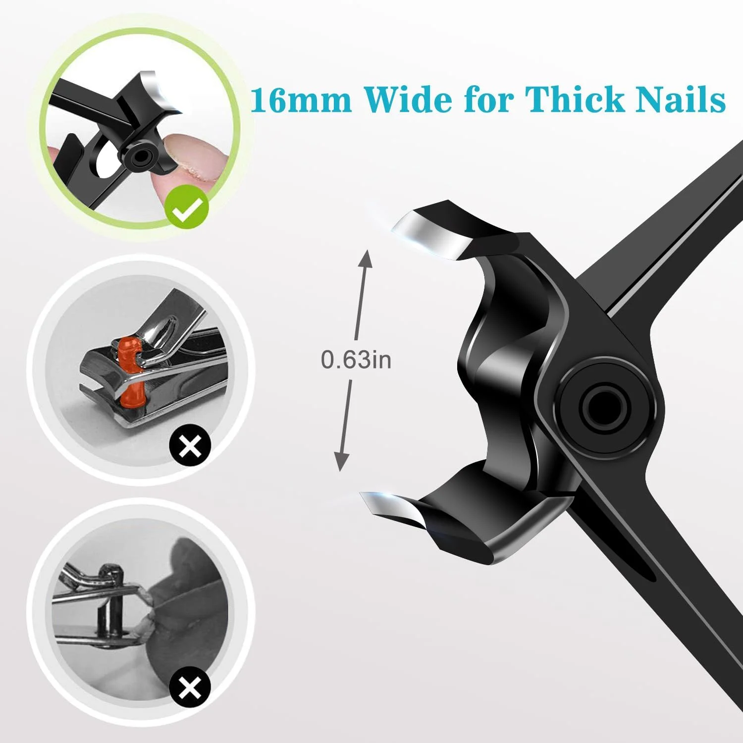 ناخن گیر DRMODE برای ناخن های ضخیم آقایان، ناخن گیر انگشتان پا با تیغه تیز و دهانه 15 میلی متری، ناخن گیر بزرگ برای سالمندان با دسته بلند و سوهان ناخن