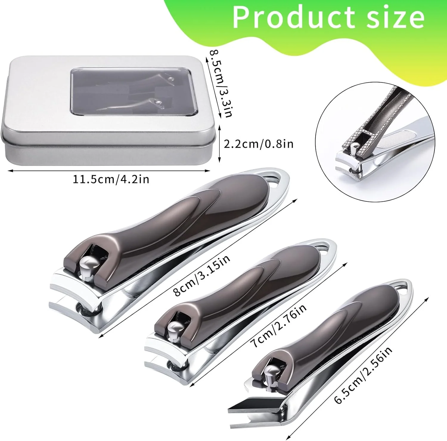 ست سه عددی ناخن گیر، ناخن گیرهای مقاوم و بادوام با جعبه، فولاد ضد زنگ بسیار تیز، مناسب برای ناخن های ضخیم دست و پا، مردانه و زنانه - خاکستری ست سه عددی ناخن گیر، ناخن گیرهای مقاوم و بادوام با جعبه، فولاد ضد زنگ بسیار تیز، مناسب برای ناخن های ضخیم دست و پا، مردانه و زنانه - خاکستری