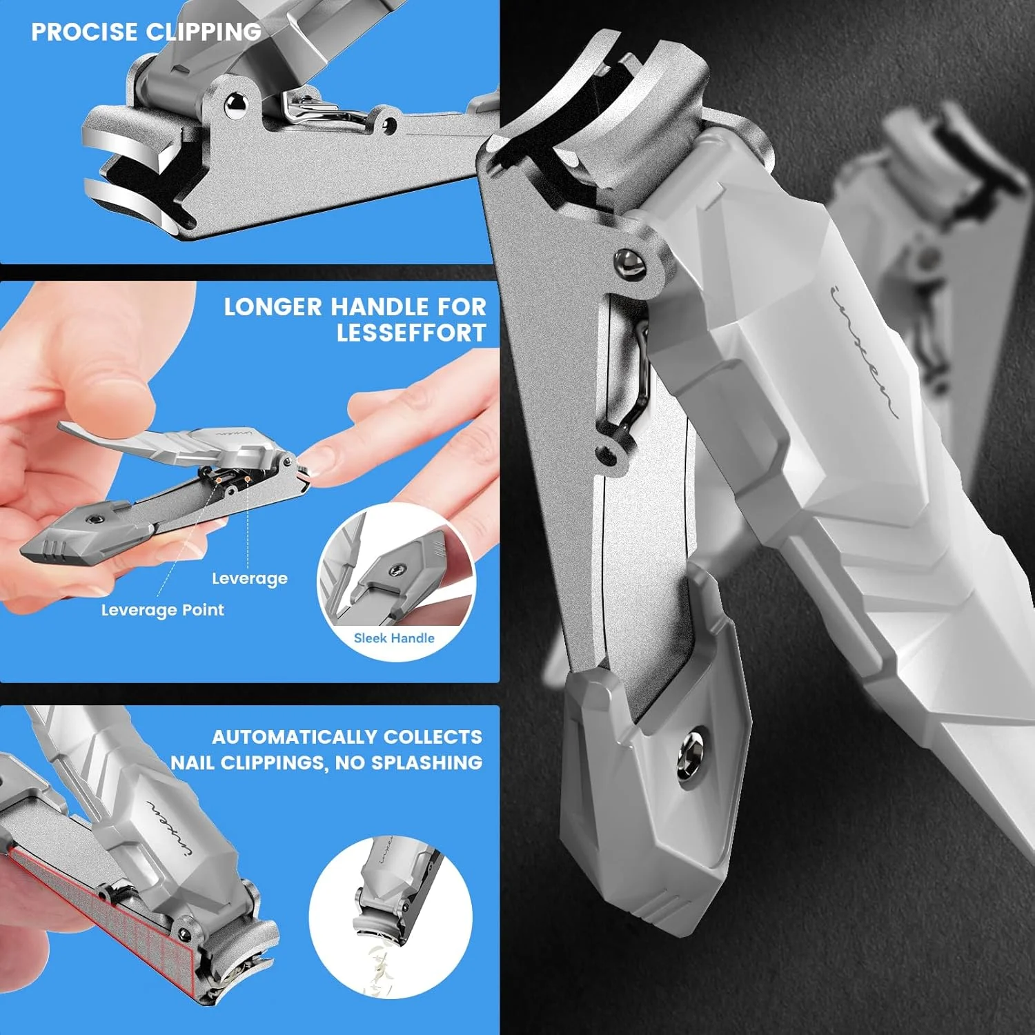 ناخن گیر برای ناخن های دست و پا، ناخن گیر ساخته شده از استیل مات ضد زنگ، ناخن گیر تیز، بزرگ، ناخن گیر با محفظه جمع آوری، قیچی ناخن ناخن گیر برای ناخن های دست و پا، ناخن گیر ساخته شده از استیل مات ضد زنگ، ناخن گیر تیز، بزرگ، ناخن گیر با محفظه جمع آوری، قیچی ناخن