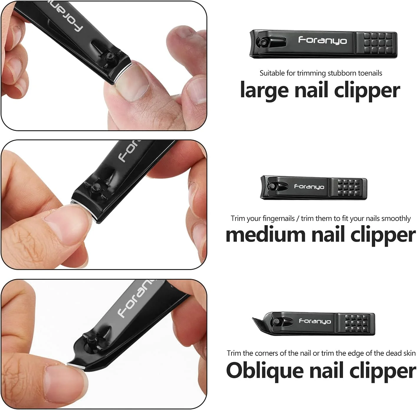 ناخن گیر، ست 3 عددی ناخن گیر ناخن پا و ناخن دست برای آقایان و بانوان، ست ناخن گیر برای ناخن های ضخیم - [مشکی]