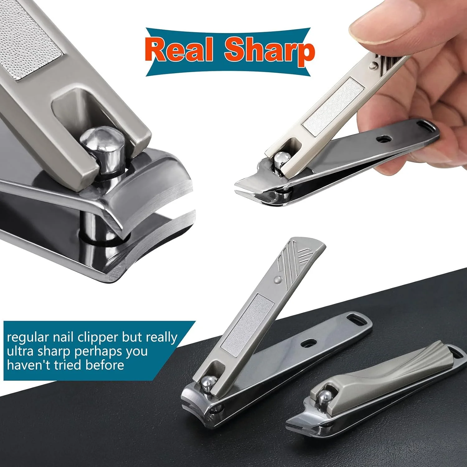 ست ناخن گیر با کیفیت بالا برای ناخن های دست و پا - کاتر ناخن خمیده و مورب از جنس استنلس استیل تصفیه شده، موچین و گوش پاک کن برای زنان و مردان، تیز (GJ4PMJ)