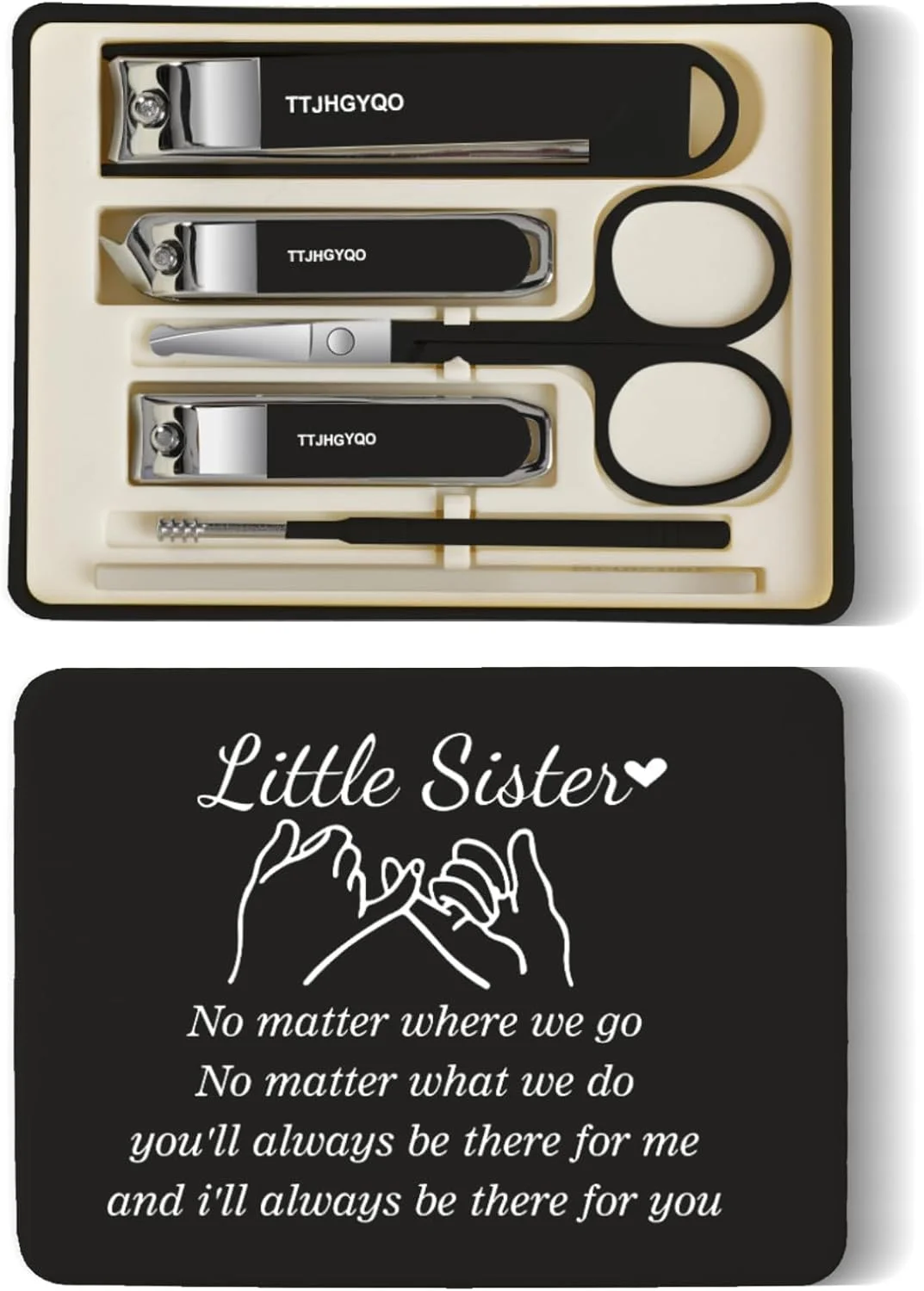 ست هدیه خواهرانه، ست مانیکور دوستی بهترین دوست، 6 تکه ناخن گیر، ناخن گیر استیل ضد زنگ تیزترین ناخن گیر ضخیم و ست ناخن گیر فرورفته (خواهر کوچک مشکی) ست هدیه خواهرانه، ست مانیکور دوستی بهترین دوست، 6 تکه ناخن گیر، ناخن گیر استیل ضد زنگ تیزترین ناخن گیر ضخیم و ست ناخن گیر فرورفته (خواهر کوچک مشکی)