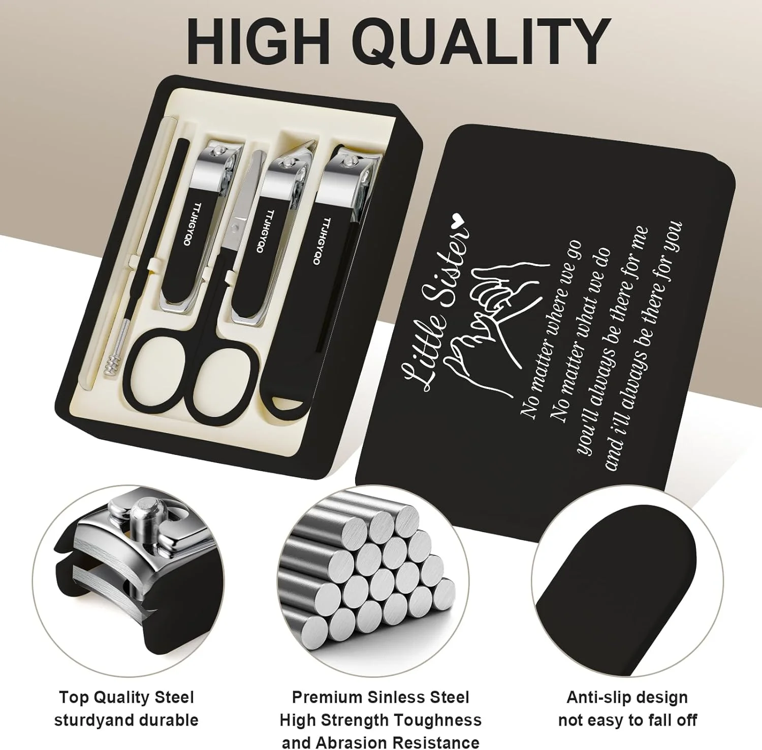 ست هدیه خواهرانه، ست مانیکور دوستی بهترین دوست، 6 تکه ناخن گیر، ناخن گیر استیل ضد زنگ تیزترین ناخن گیر ضخیم و ست ناخن گیر فرورفته (خواهر کوچک مشکی) ست هدیه خواهرانه، ست مانیکور دوستی بهترین دوست، 6 تکه ناخن گیر، ناخن گیر استیل ضد زنگ تیزترین ناخن گیر ضخیم و ست ناخن گیر فرورفته (خواهر کوچک مشکی)