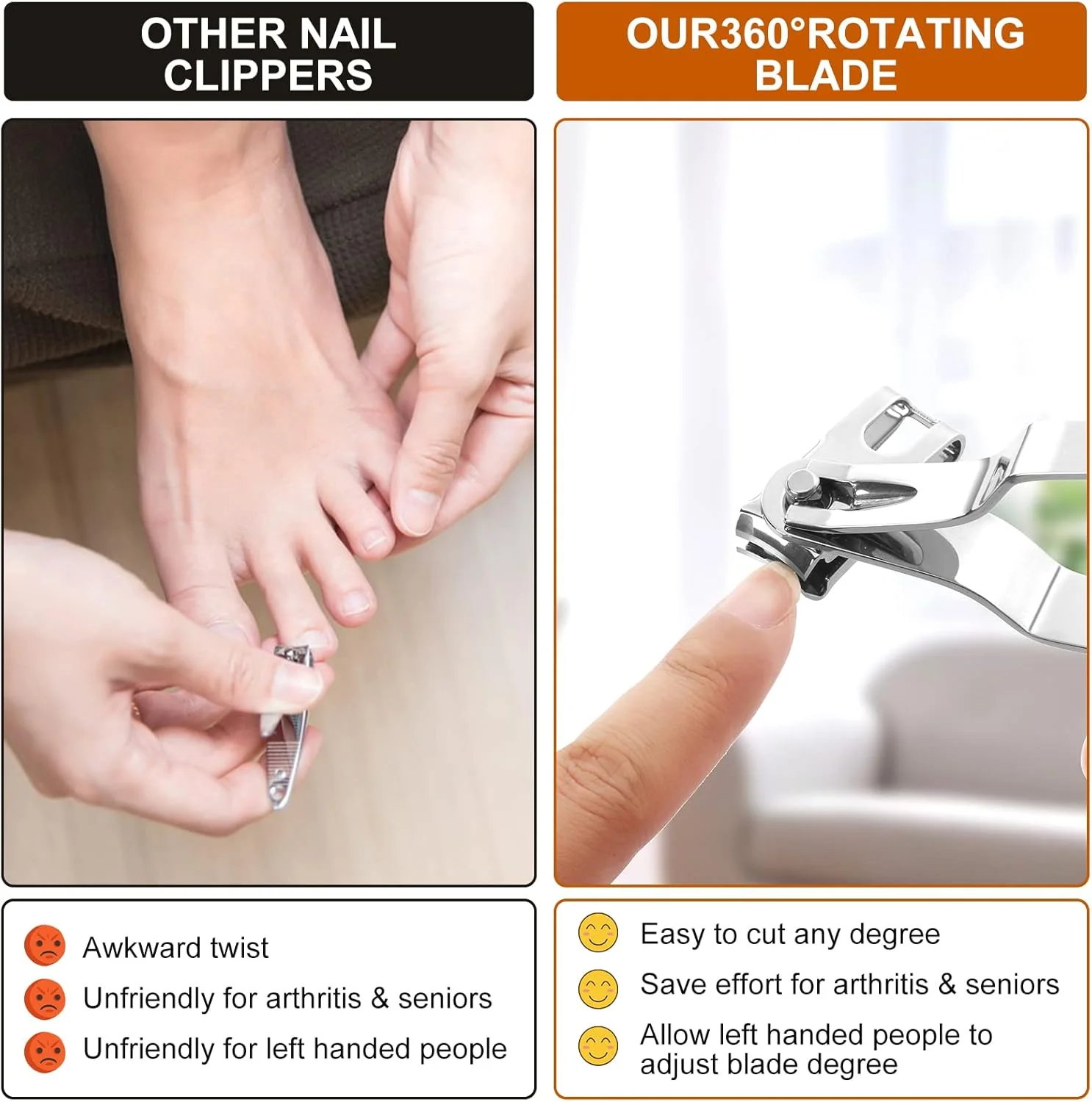 بهترین ناخن گیر برای سالمندان، چرخش 360 درجه، دسته بلند، وزن سبک، تیز و محکم، ناخن گیر استیل ضد زنگ درجه پزشکی برای ناخن های دست و پا