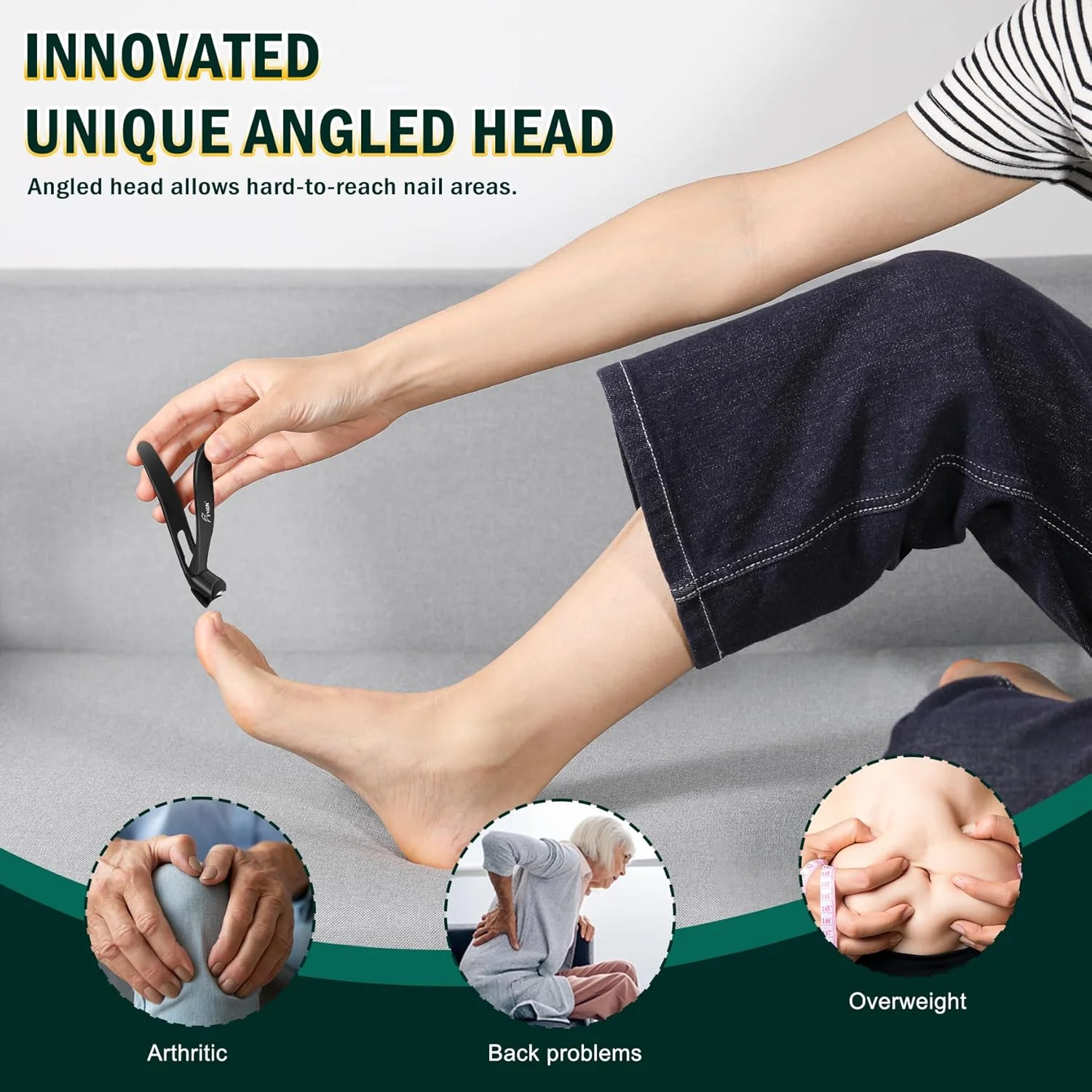 ناخن گیر سر کج FVION برای افراد مسن، ناخن گیر ارگونومیک برای کوتاه کردن ناخن های ضخیم، قیچی ناخن گیر استیل ضد زنگ با محفظه جمع آوری ناخن برای آقایان و بانوان (مشکی)