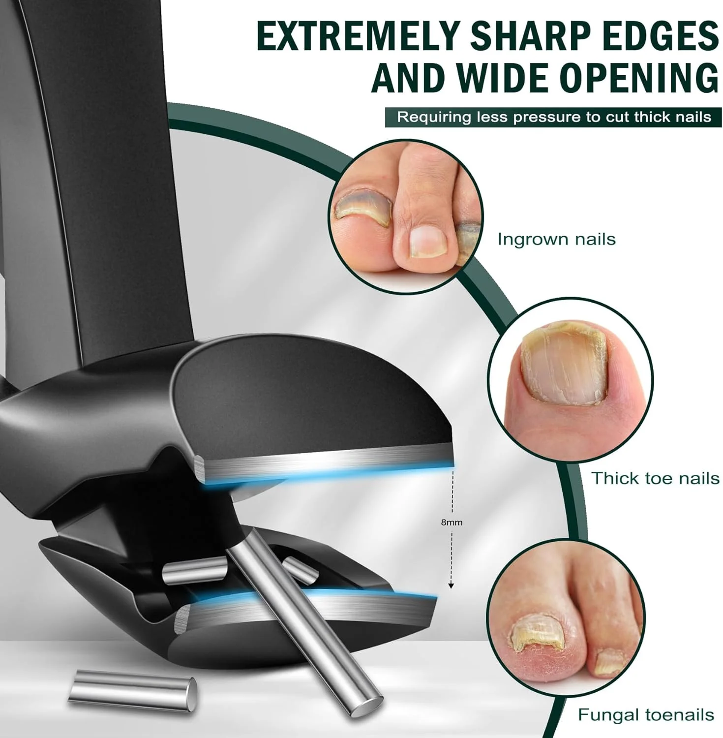 ناخن گیر سر کج FVION برای افراد مسن، ناخن گیر ارگونومیک برای کوتاه کردن ناخن های ضخیم، قیچی ناخن گیر استیل ضد زنگ با محفظه جمع آوری ناخن برای آقایان و بانوان (مشکی)