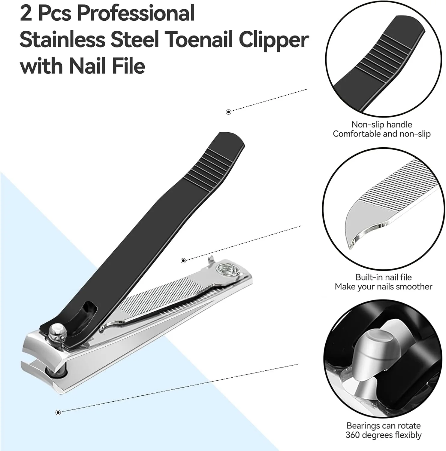 ست ناخن گیر شامل یک ناخن گیر بزرگ برای ناخن های ضخیم پا و یک ناخن گیر کوچک برای ناخن های دست، ساخته شده از استیل ضد زنگ، تیز و بادوام، مناسب برای آقایان و بانوان، ست 2 عددی