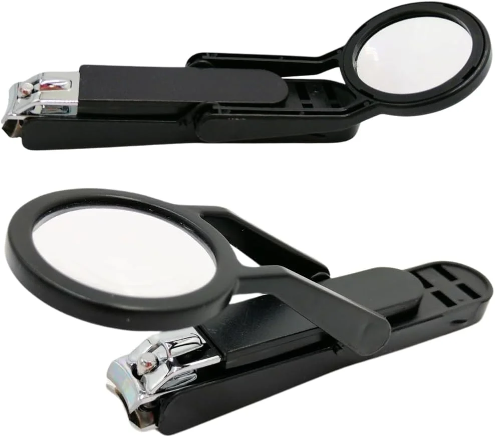 ناخن گیر با ذره بین برای سالمندان، ناخن گیر ارگونومیک AZONEE با شیشه ذره بین جداشدنی، ناخن گیر استیل ضد زنگ برای افراد مسن، سوهان ناخن داخلی، مشکی مقاوم