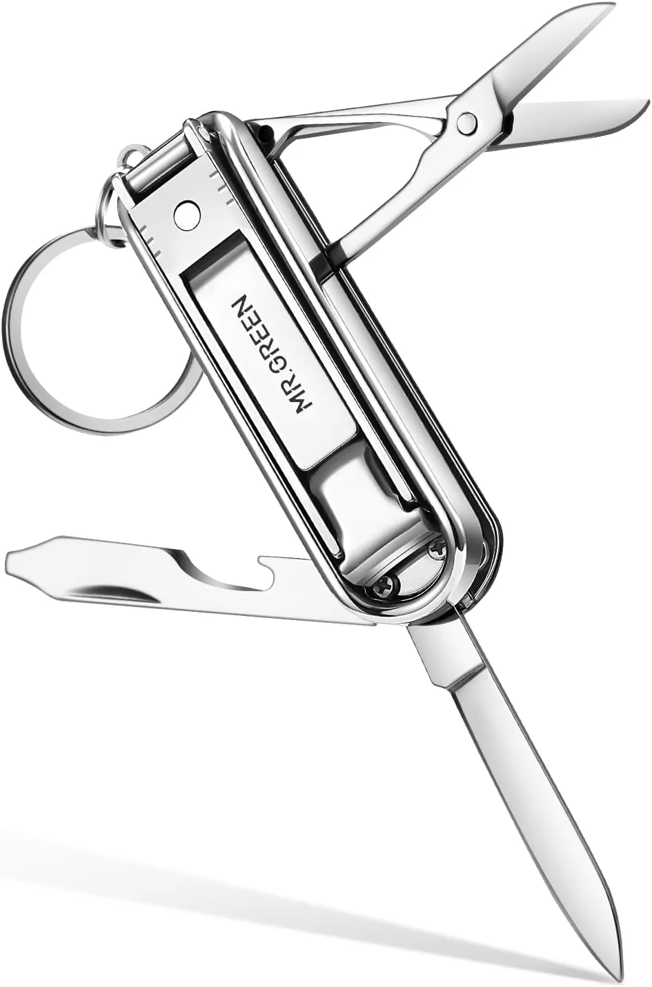 ناخن گیر چند منظوره استیل MR.GREEN، دارای شش عملکرد، شامل سوهان ناخن، چاقوی کوچک و قیچی (کوچک) ناخن گیر چند منظوره استیل MR.GREEN، دارای شش عملکرد، شامل سوهان ناخن، چاقوی کوچک و قیچی (کوچک)