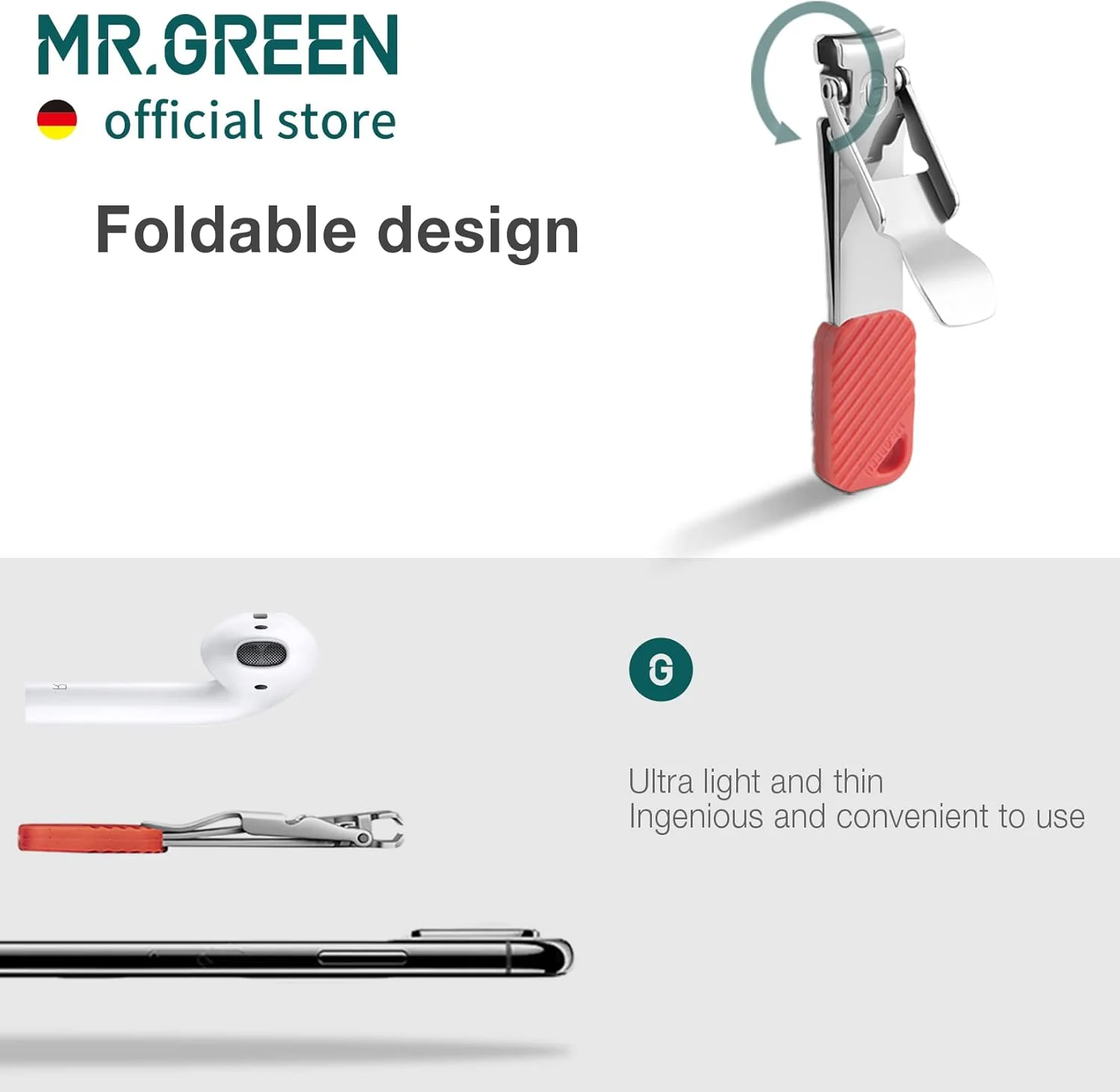 ناخن گیر جمع و جور MR.GREEN، ابزار مانیکور تاشو، ناخن گیر قابل حمل با جاکلیدی، قیچی ناخن (قرمز) ناخن گیر جمع و جور MR.GREEN، ابزار مانیکور تاشو، ناخن گیر قابل حمل با جاکلیدی، قیچی ناخن (قرمز)