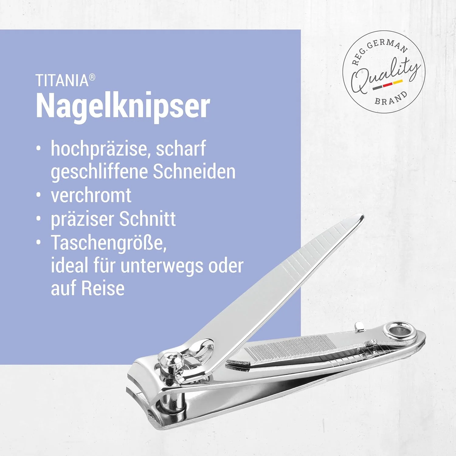 ناخن گیر تیتانیا به همراه سوهان، ناخن گیر برای ناخن های دست و پا، ایده آل برای ناخن های ضخیم، ساخته شده از فولاد کربنی، برای آقایان و بانوان، روکش کروم