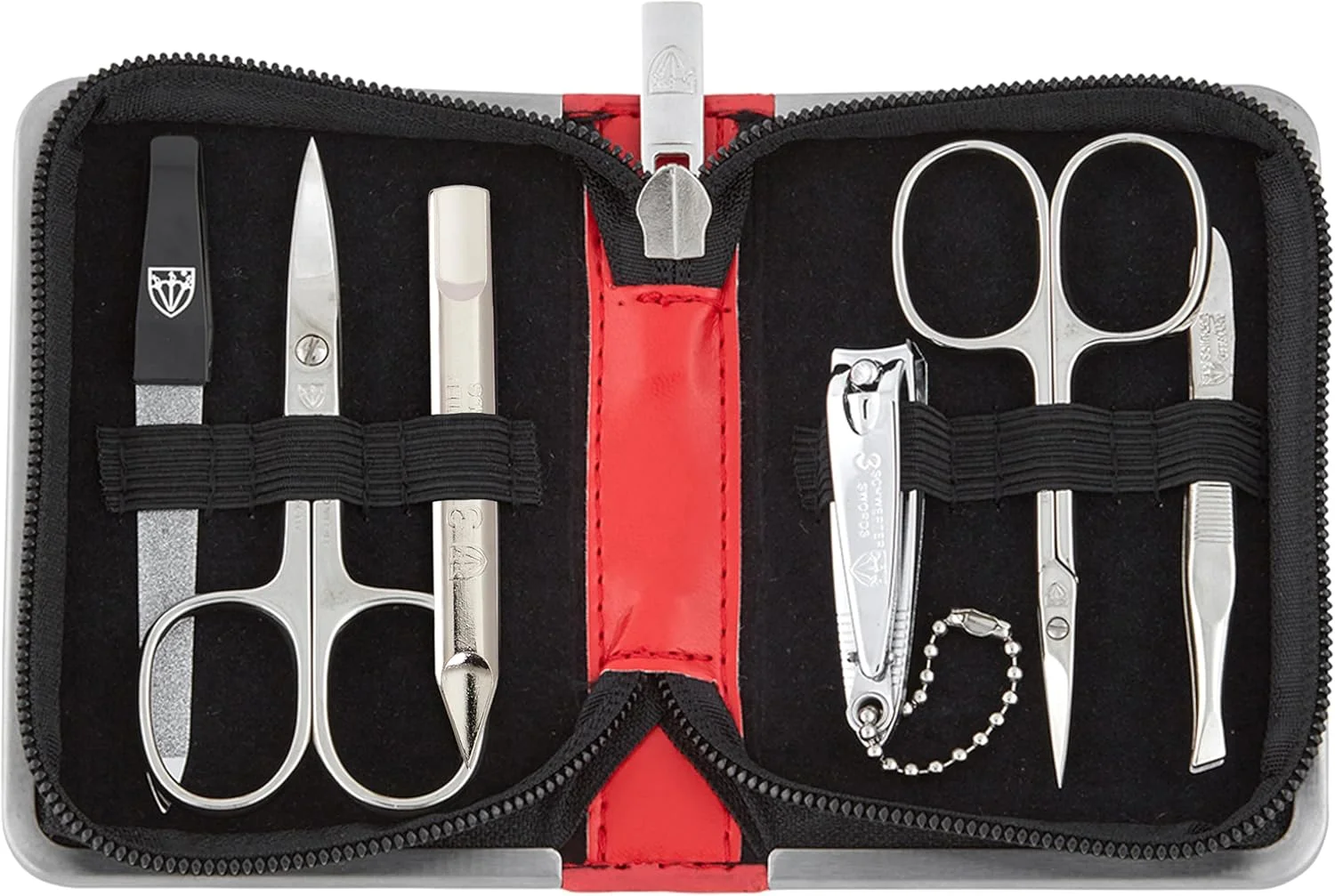 ست مانیکور و پدیکور 6 تکه با کیفیت آلمانی تری سووردز برای مراقبت حرفه ای از ناخن های دست و پا به همراه کیف چرمی مصنوعی - ساخت آلمان - قرمز