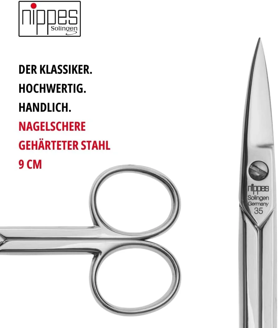 قیچی ناخن حرفه ای نیپِس سولینگن ساخته شده از فولاد سخت شده، 9 سانتی متر، قیچی با نی چنگکی، افزودنی به هر مجموعه پدیکور و مانیکور، کیفیت از سولینگن
