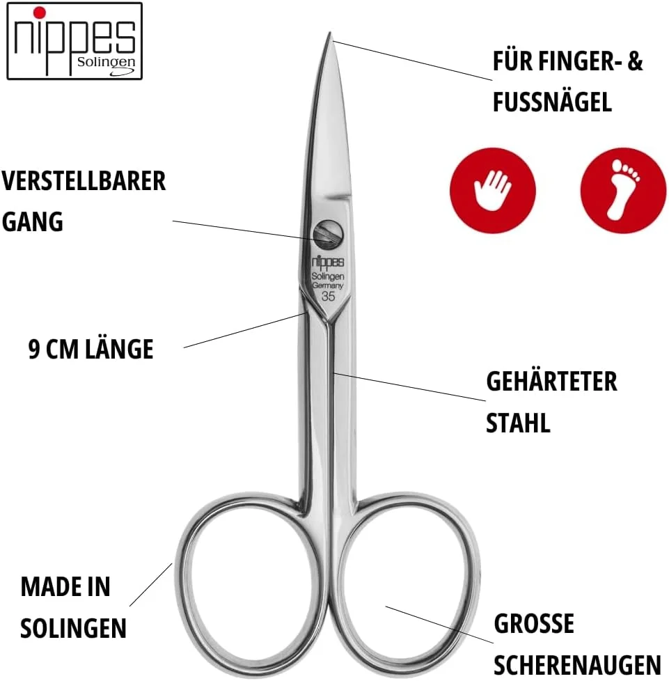 قیچی ناخن حرفه ای نیپِس سولینگن ساخته شده از فولاد سخت شده، 9 سانتی متر، قیچی با نی چنگکی، افزودنی به هر مجموعه پدیکور و مانیکور، کیفیت از سولینگن