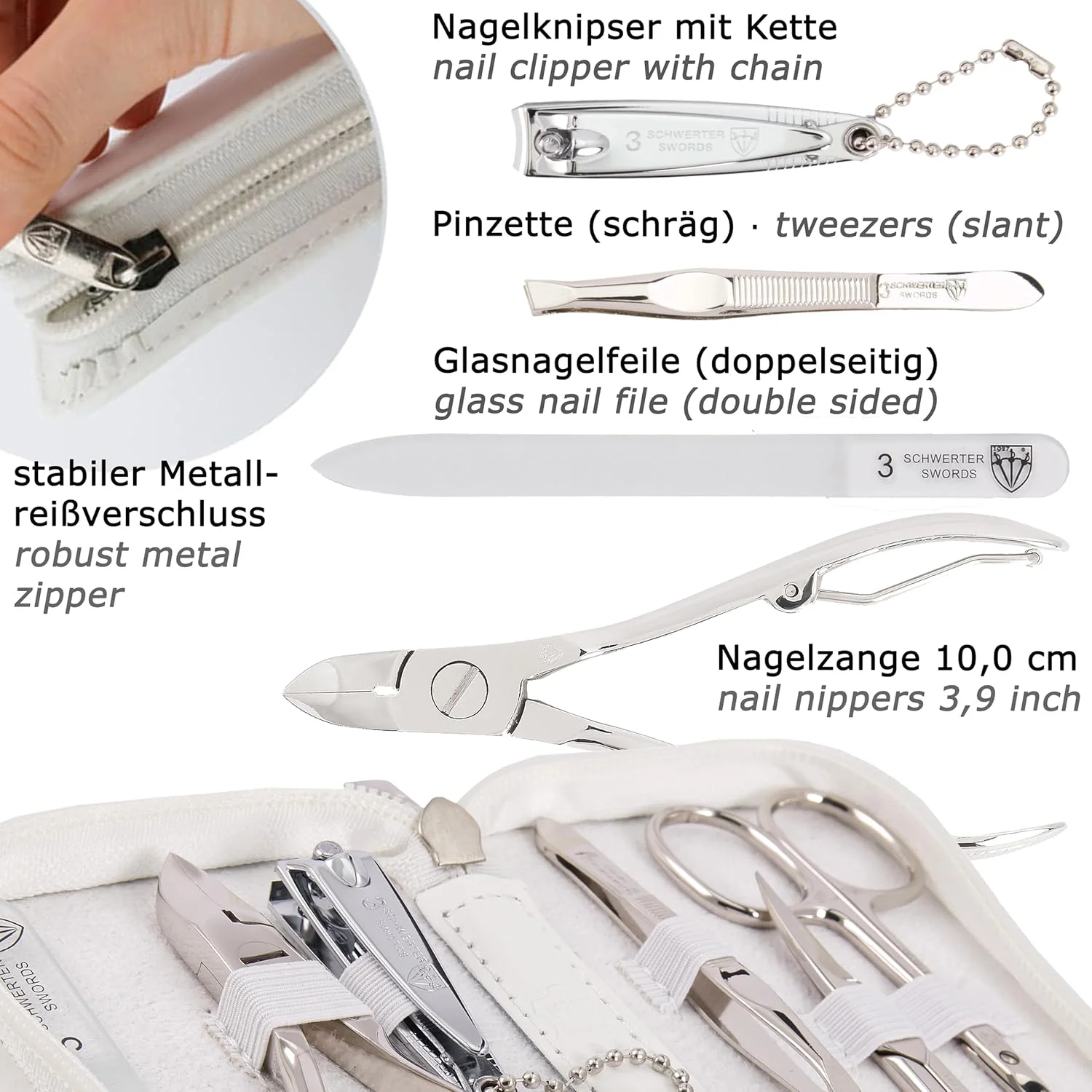 ست مانیکور و پدیکور 6 تکه با کیفیت برند تری سورز آلمان، مناسب برای مراقبت حرفه ای از ناخن های دست و پا، شامل قیچی، ناخن گیر، کیف چرمی اصل، ساخت سولینگن آلمان (02266)
