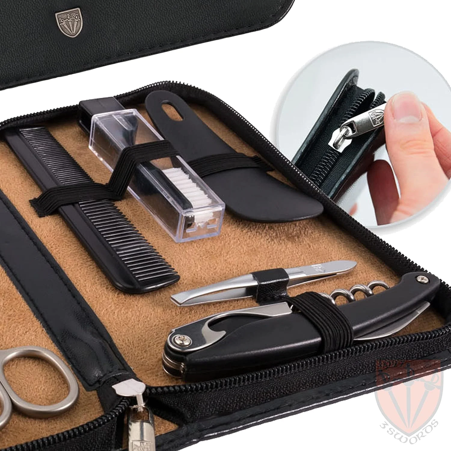 ست مانیکور و پدیکور 12 تکه با کیفیت عالی از تری سورز آلمان، قیچی، ناخن گیر، کیف چرمی شیک در جعبه هدیه، ساخت تری سورز (00798)