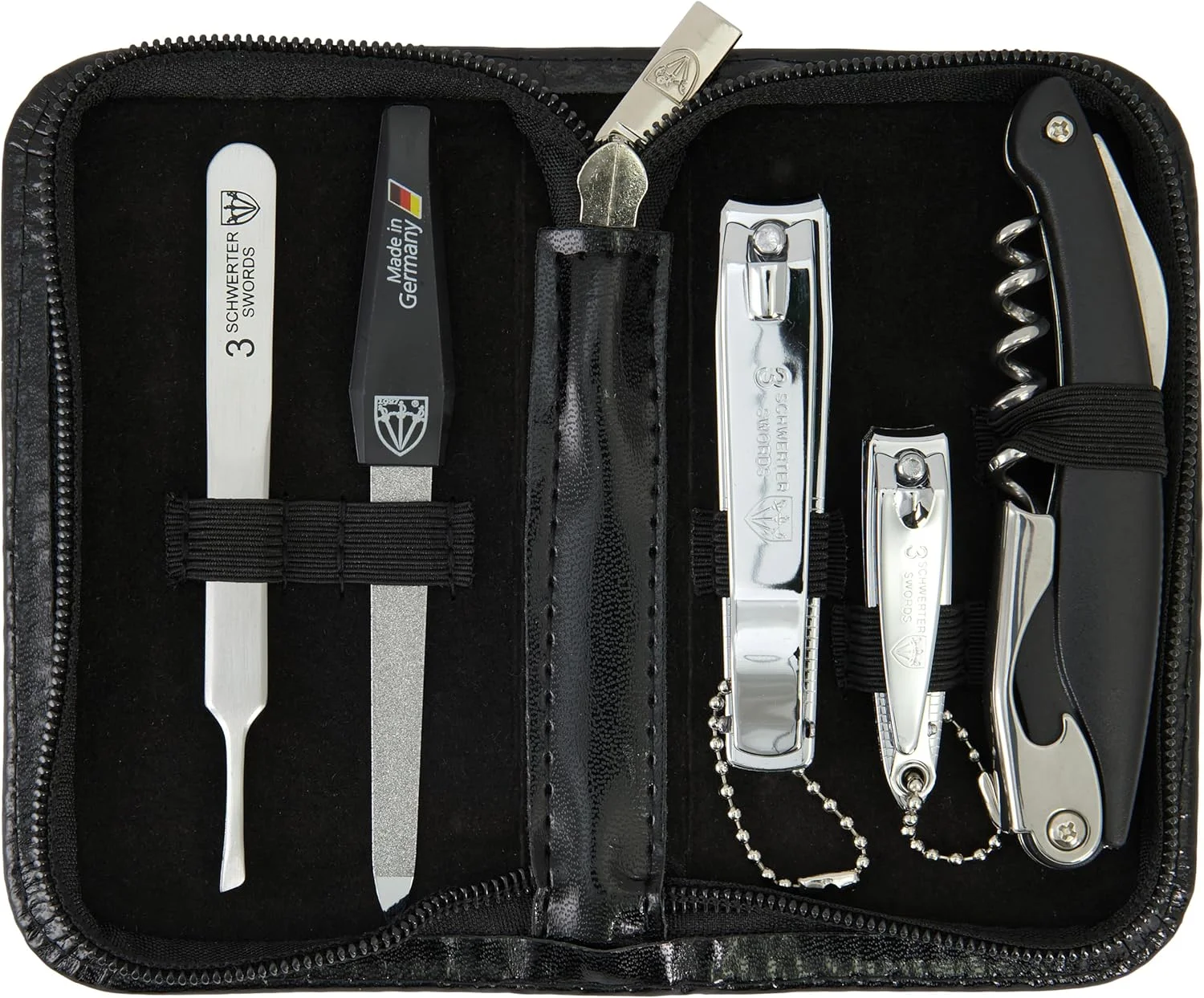 ست مانیکور و پدیکور 5 تکه با کیفیت عالی برای مراقبت حرفه ای از ناخن های دست و پا، قیچی، ناخن گیر، کیف چرمی شیک در جعبه هدیه، ساخت 3 Swords (00804)