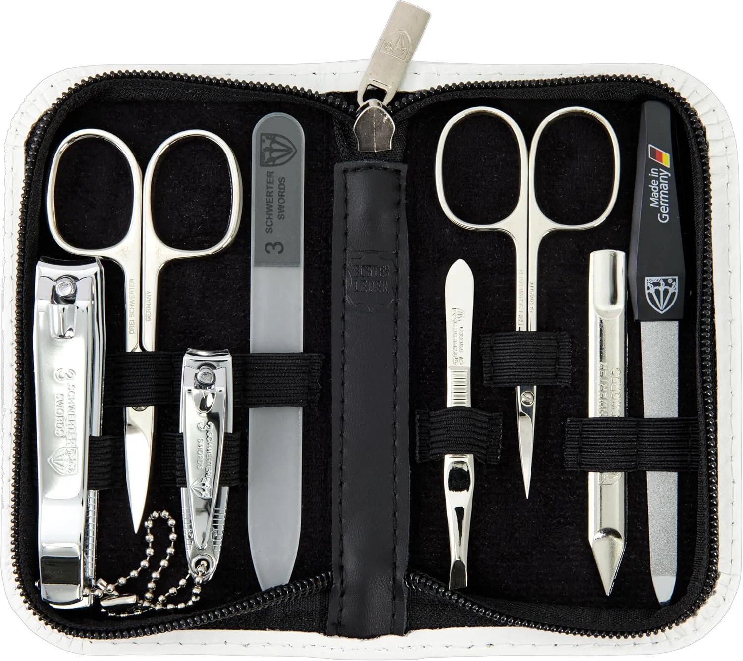 ست مانیکور و پدیکور ۸ تکه با کیفیت آلمانی، کیف چرمی اصل سفید - ساخت آلمان