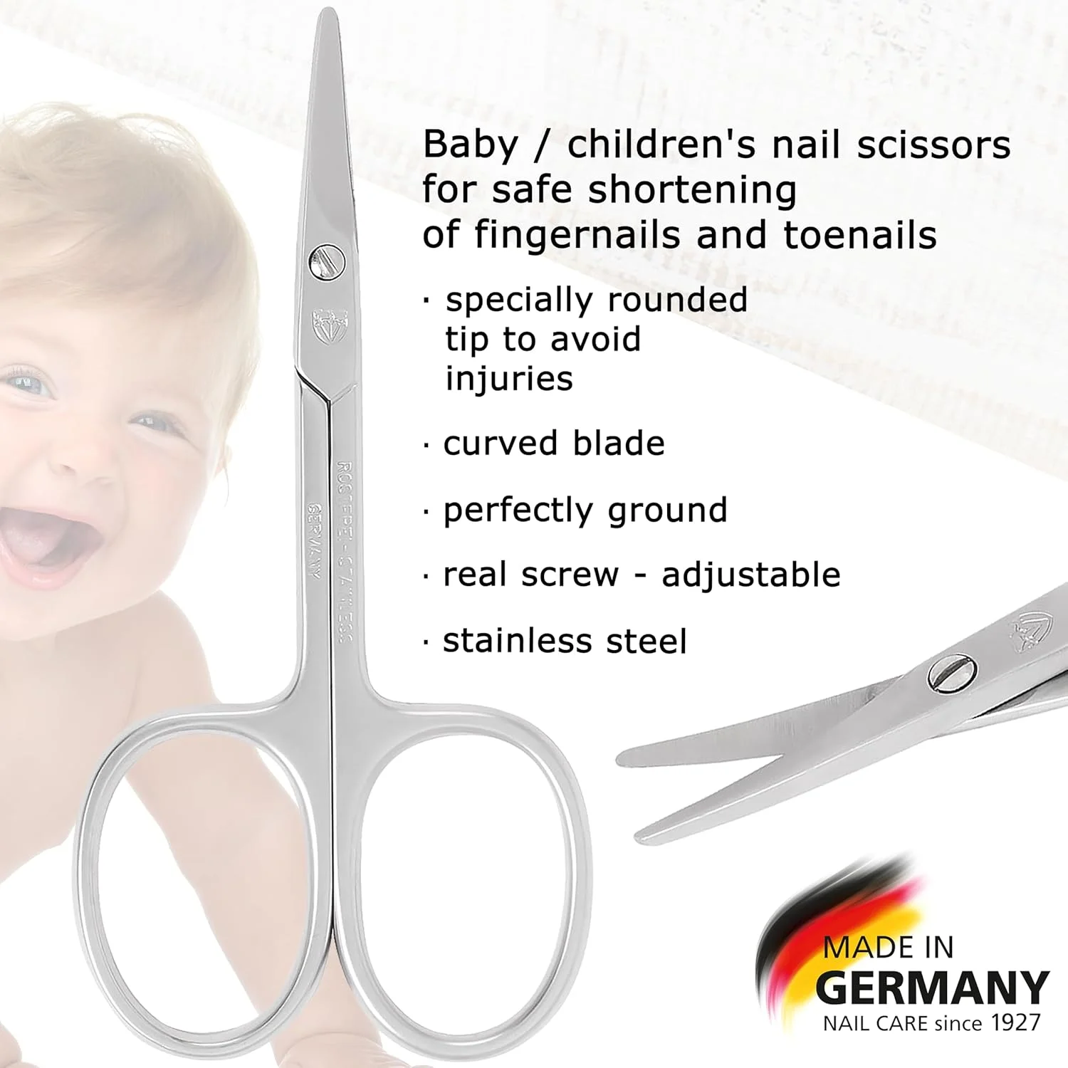 قیچی ناخن کودک 3 Swords Germany - قیچی ایمنی با نوک گرد برای کودکان - نوزادان - کودکان نوپا - نوزادان با جعبه پرنده خنده دار 'Corbi' - استیل ضد زنگ با کیفیت ساخت آلمان (555)