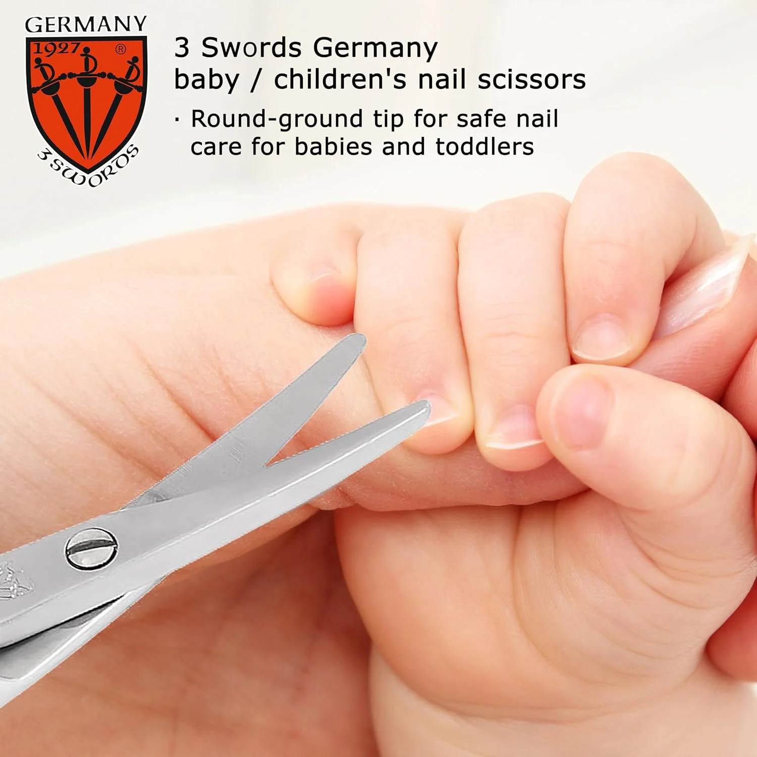 قیچی ناخن کودک 3 Swords Germany - قیچی ایمنی با نوک گرد برای کودکان - نوزادان - کودکان نوپا - نوزادان با جعبه پرنده خنده دار 'Corbi' - استیل ضد زنگ با کیفیت ساخت آلمان (555)