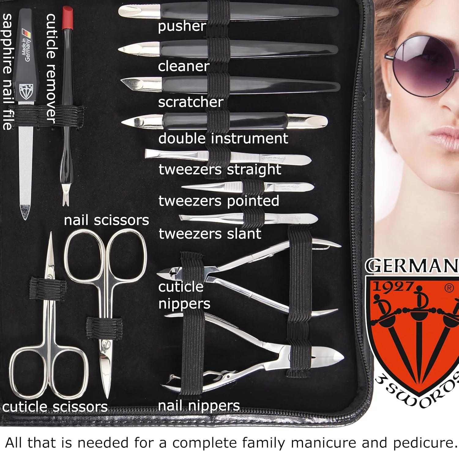 ست 23 تکه مانیکور و پدیکور 3 Swords Germany با کیفیت عالی برای مراقبت حرفه ای از ناخن های دست و پا، شامل موچین، سوهان، ناخن گیر، کیف چرمی شیک در جعبه هدیه، ساخت 3 Swords (0293)