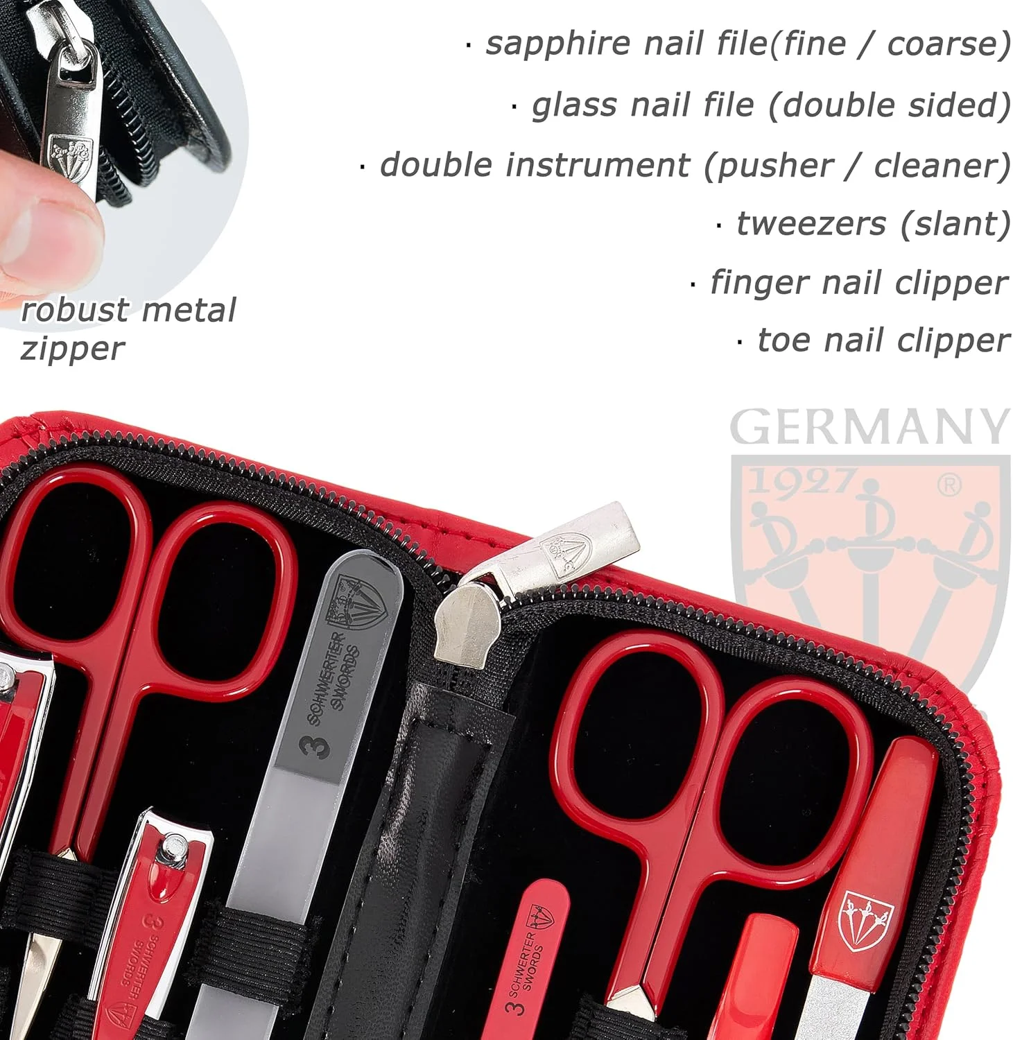 ست مانیکور و پدیکور 8 تکه با کیفیت آلمان تری سوُردز - قیچی، سوهان، ناخن گیر، کیف چرمی شیک در جعبه هدیه، ساخت تری سوُردز (09218) ست مانیکور و پدیکور 8 تکه با کیفیت آلمان تری سوُردز - قیچی، سوهان، ناخن گیر، کیف چرمی شیک در جعبه هدیه، ساخت تری سوُردز (09218)