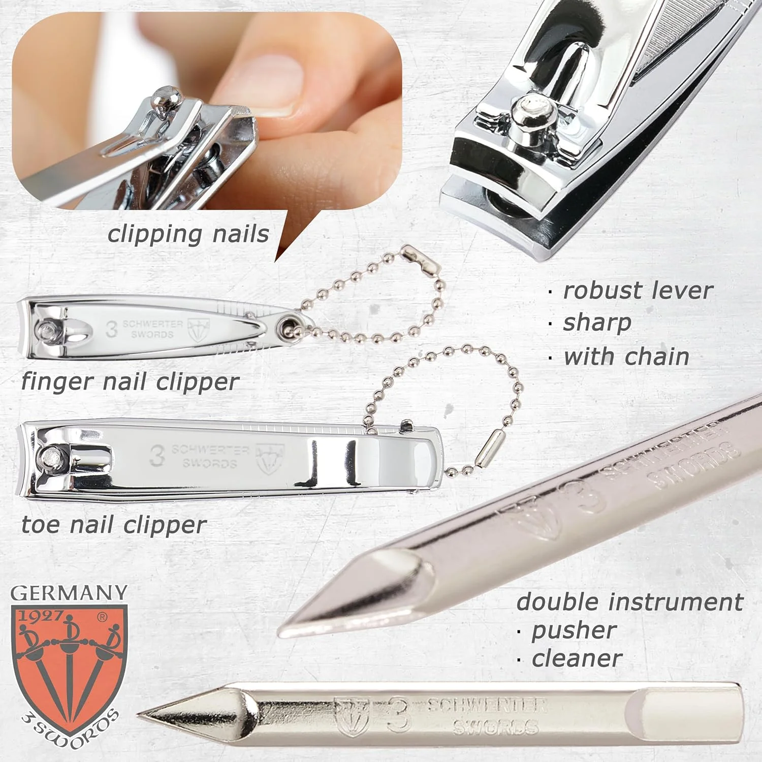 ست مانیکور و پدیکور 8 تکه با کیفیت عالی از برند 3 Swords Germany، شامل قیچی، ناخن گیر، موچین، ابزار مراقبت از ناخن، در جعبه چرمی شیک ست مانیکور و پدیکور 8 تکه با کیفیت عالی از برند 3 Swords Germany، شامل قیچی، ناخن گیر، موچین، ابزار مراقبت از ناخن، در جعبه چرمی شیک