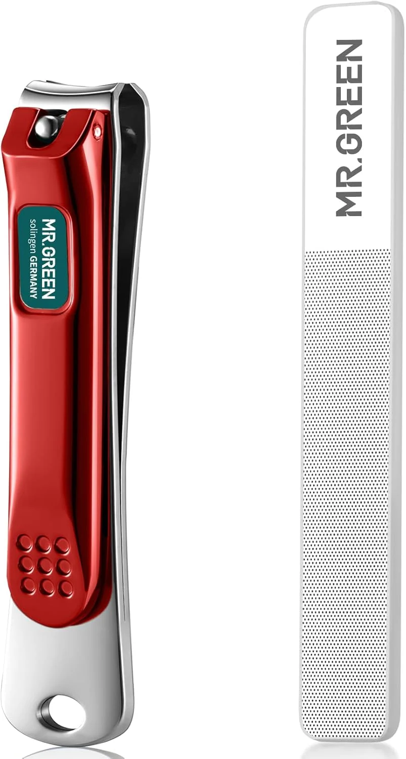 ناخن گیر MR.GREEN با تیغه های منحنی، قیچی مانیکور و ابزار پدیکور استیل ضد زنگ به همراه سوهان ناخن (متوسط-قرمز + سوهان شیشه ای) ناخن گیر MR.GREEN با تیغه های منحنی، قیچی مانیکور و ابزار پدیکور استیل ضد زنگ به همراه سوهان ناخن (متوسط-قرمز + سوهان شیشه ای)