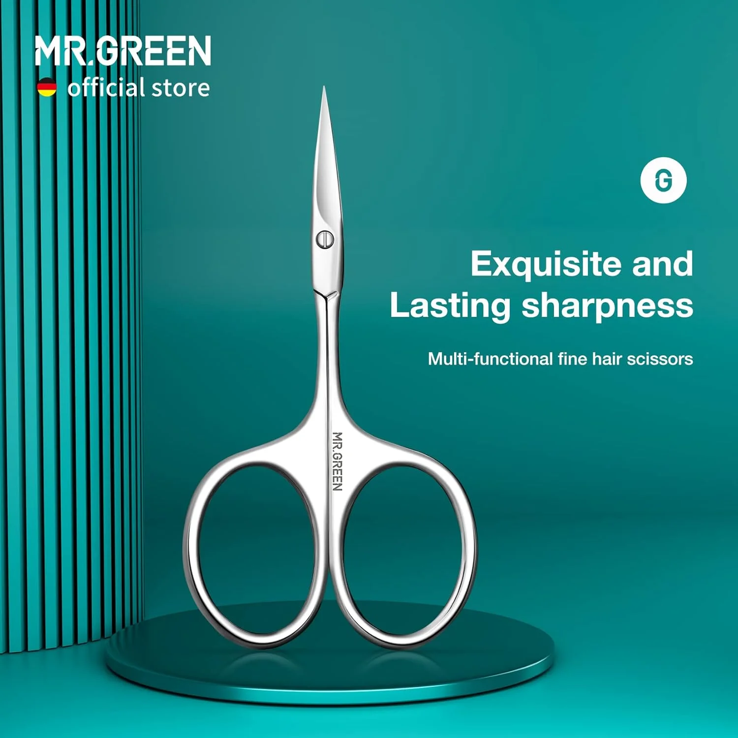 قیچی ابرو MR.GREEN تیغه منحنی، قیچی موی صورت و کوتیکول، موچین حرفه ای استیل ضد زنگ (Mr-2001)