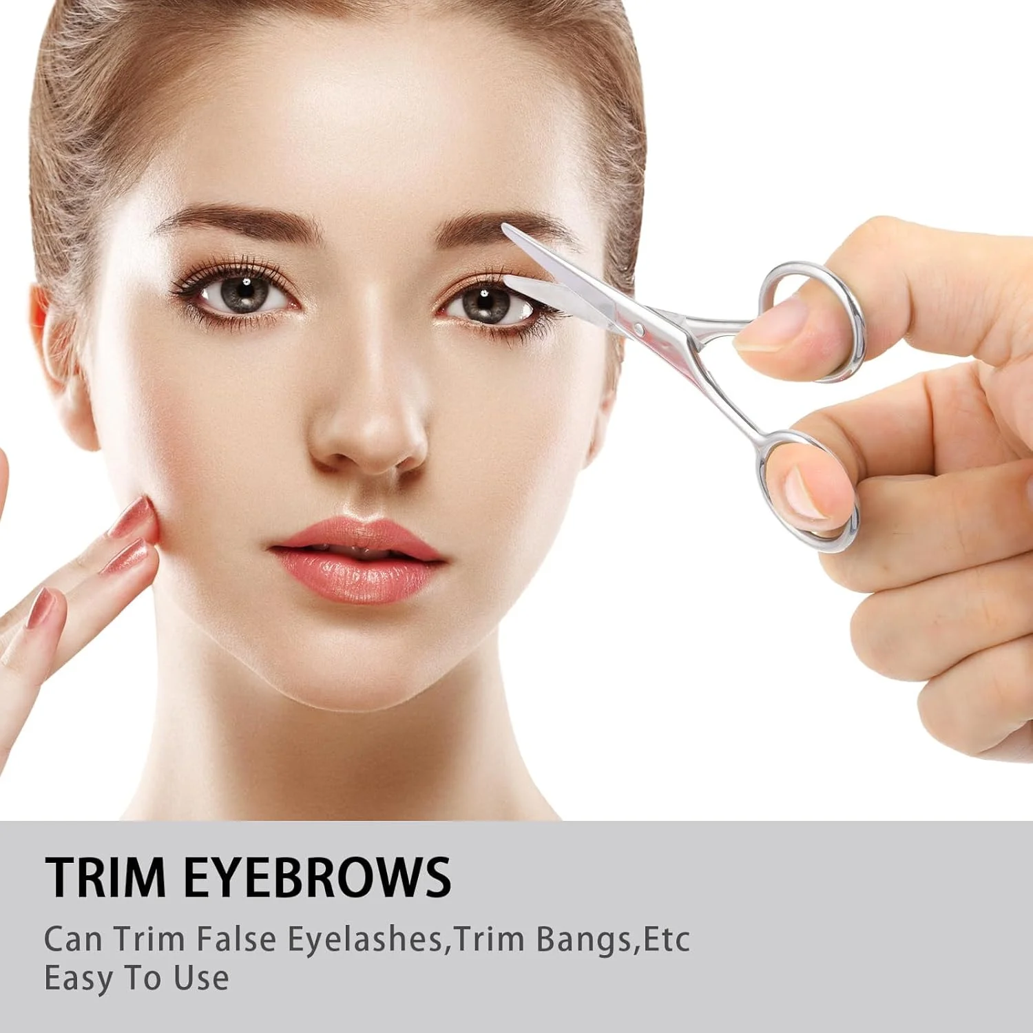 قیچی ابرو KASTWAVE، بسته 2 عددی، طراحی سر گرد استیل ضد زنگ، پیرایش چند منظوره برای زنان و مردان، ابزار زیبایی برای موهای بینی، گوش، ریش، مژه، نقره ای