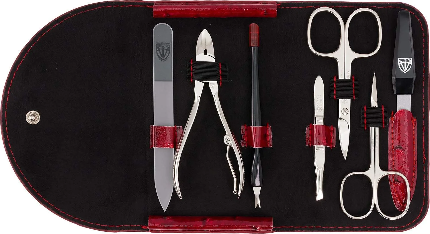 DREI SCHWERTER - Germany ست مانیکور 7 تکه 'Romagna' | ست ناخن مانیکور در کیف چرم مصنوعی طرح شترمرغی شرابی | محتویات: قیچی ناخن، قیچی کوتیکول، سوهان ناخن شیشه ای، ناخن گیر، DREI SCHWERTER - Germany ست مانیکور 7 تکه 'Romagna' | ست ناخن مانیکور در کیف چرم مصنوعی طرح شترمرغی شرابی | محتویات: قیچی ناخن، قیچی کوتیکول، سوهان ناخن شیشه ای، ناخن گیر،