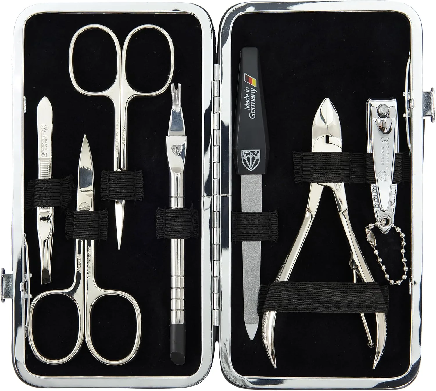 ست مانیکور 'Rovigo' DREI SCHWERTER - Germany | ست مانیکور در کیف چرمی مصنوعی مشکی | محتویات: قیچی ناخن، قیچی کوتیکول، ناخن گیر، موچین، سوهان ناخن یاقوت کبود و غیره ست مانیکور 'Rovigo' DREI SCHWERTER - Germany | ست مانیکور در کیف چرمی مصنوعی مشکی | محتویات: قیچی ناخن، قیچی کوتیکول، ناخن گیر، موچین، سوهان ناخن یاقوت کبود و غیره