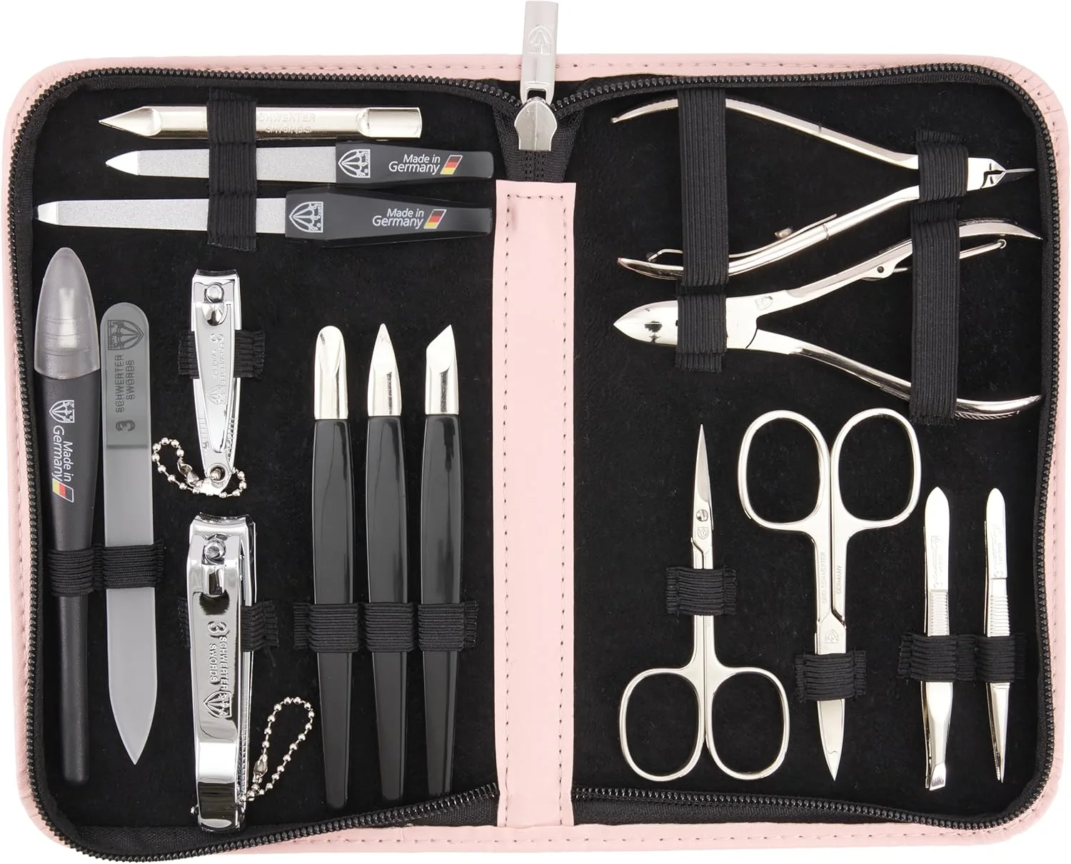 ست مانیکور و پدیکور 16 تکه 'Cinisello' از DREI SCHWERTER | کیف ناخن چرمی مصنوعی برای مراقبت از دست و پا. رنگ: صورتی | محتویات جعبه: قیچی ناخن، ناخن گیر، موچین و... ست مانیکور و پدیکور 16 تکه 'Cinisello' از DREI SCHWERTER | کیف ناخن چرمی مصنوعی برای مراقبت از دست و پا. رنگ: صورتی | محتویات جعبه: قیچی ناخن، ناخن گیر، موچین و...