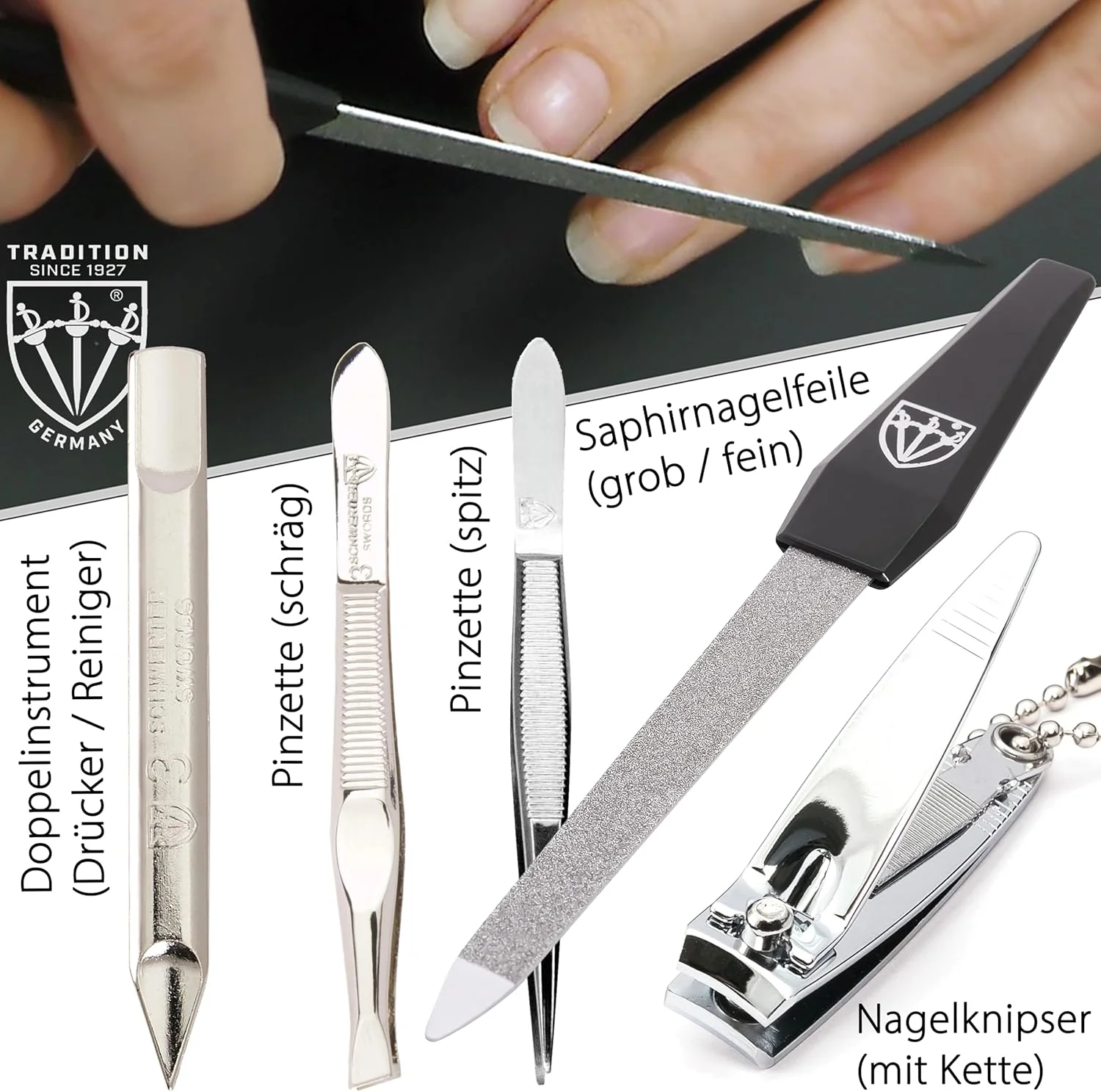 دری شوورترز THREE SWORDS | ست انحصاری 7 تکه مانیکور - پدیکور - پیرایش - مراقبت از ناخن | ساخت سولینگن/آلمان (777508) دری شوورترز THREE SWORDS | ست انحصاری 7 تکه مانیکور - پدیکور - پیرایش - مراقبت از ناخن | ساخت سولینگن/آلمان (777508)