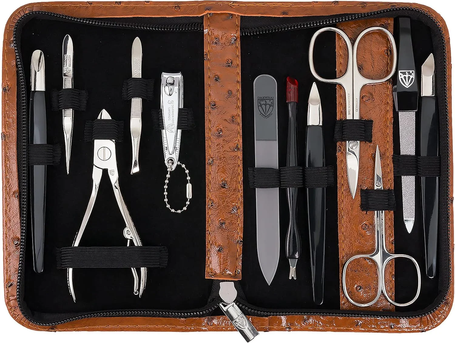 ست مانیکور و پدیکور 12 تکه 'Palermo' | کیف ناخن: رنگ: چرم مصنوعی شترمرغی عسلی | محتویات: 12 ابزار شامل قیچی ناخن، ناخن گیر، ست مانیکور و پدیکور 12 تکه 'Palermo' | کیف ناخن: رنگ: چرم مصنوعی شترمرغی عسلی | محتویات: 12 ابزار شامل قیچی ناخن، ناخن گیر،