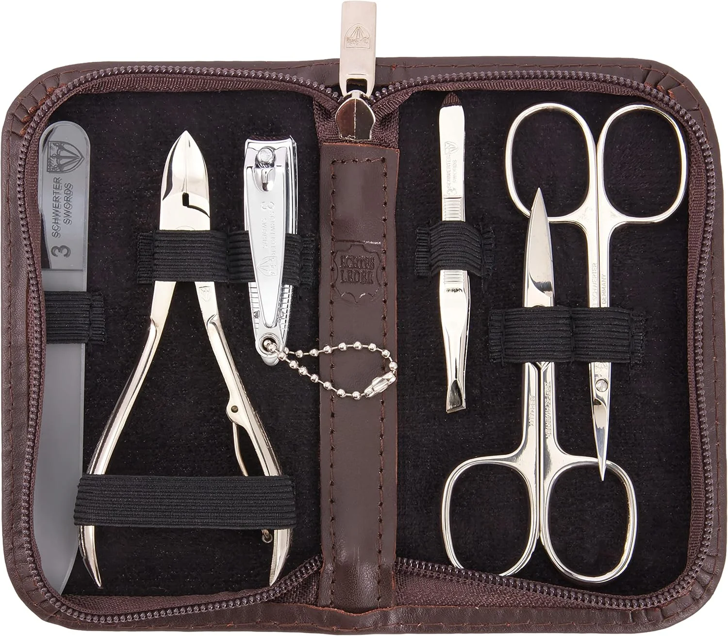 ست مانیکور 6 تکه DREI SCHWERTER مدل 'Verona' | ست کامل مانیکور و پدیکور در کیف چرمی قهوه ای | شامل: قیچی ناخن، قیچی کوتیکول، ناخن گیر، سوهان ناخن شیشه ای، موچین ست مانیکور 6 تکه DREI SCHWERTER مدل 'Verona' | ست کامل مانیکور و پدیکور در کیف چرمی قهوه ای | شامل: قیچی ناخن، قیچی کوتیکول، ناخن گیر، سوهان ناخن شیشه ای، موچین