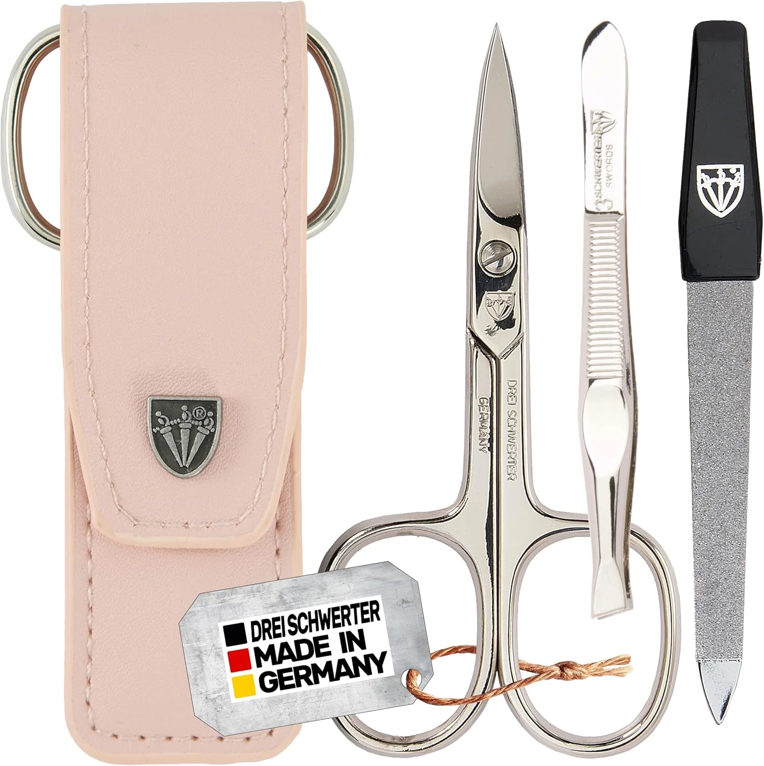 ست مراقبت از ناخن 3 تکه 'Venezia' از DREI SCHWERTER | ست مانیکور پدیکور در کیف چرمی مصنوعی صورتی ساخت آلمان | محتویات: قیچی ناخن، موچین، سوهان ناخن یاقوت کبود ست مراقبت از ناخن 3 تکه 'Venezia' از DREI SCHWERTER | ست مانیکور پدیکور در کیف چرمی مصنوعی صورتی ساخت آلمان | محتویات: قیچی ناخن، موچین، سوهان ناخن یاقوت کبود