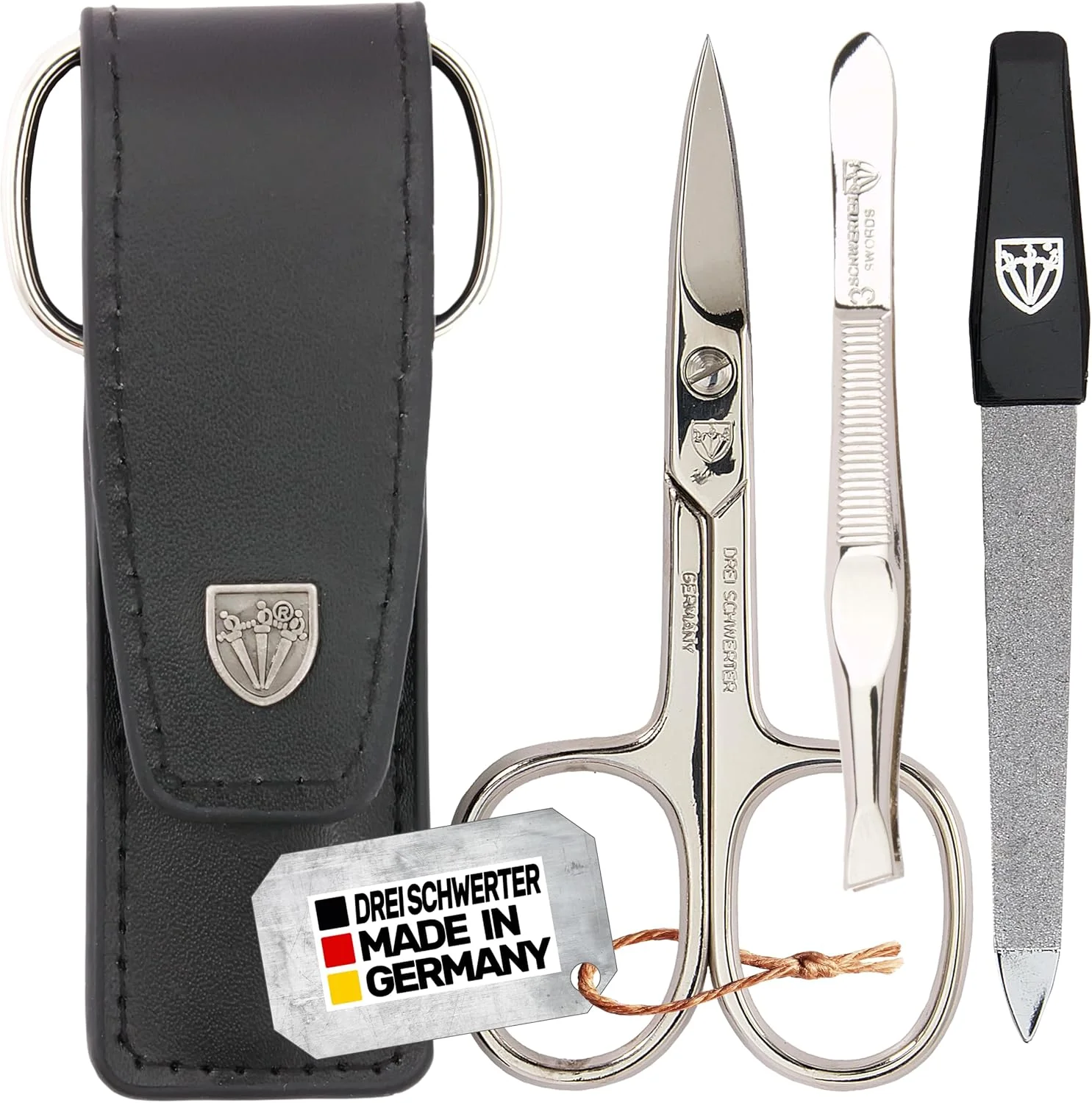 ست مراقبت از ناخن 3 تکه 'Venezia' از DREI SCHWERTER | ست مانیکور پدیکور در کیف چرمی مشکی ساخت آلمان | محتویات: قیچی ناخن، موچین، سوهان ناخن یاقوت کبود ست مراقبت از ناخن 3 تکه 'Venezia' از DREI SCHWERTER | ست مانیکور پدیکور در کیف چرمی مشکی ساخت آلمان | محتویات: قیچی ناخن، موچین، سوهان ناخن یاقوت کبود